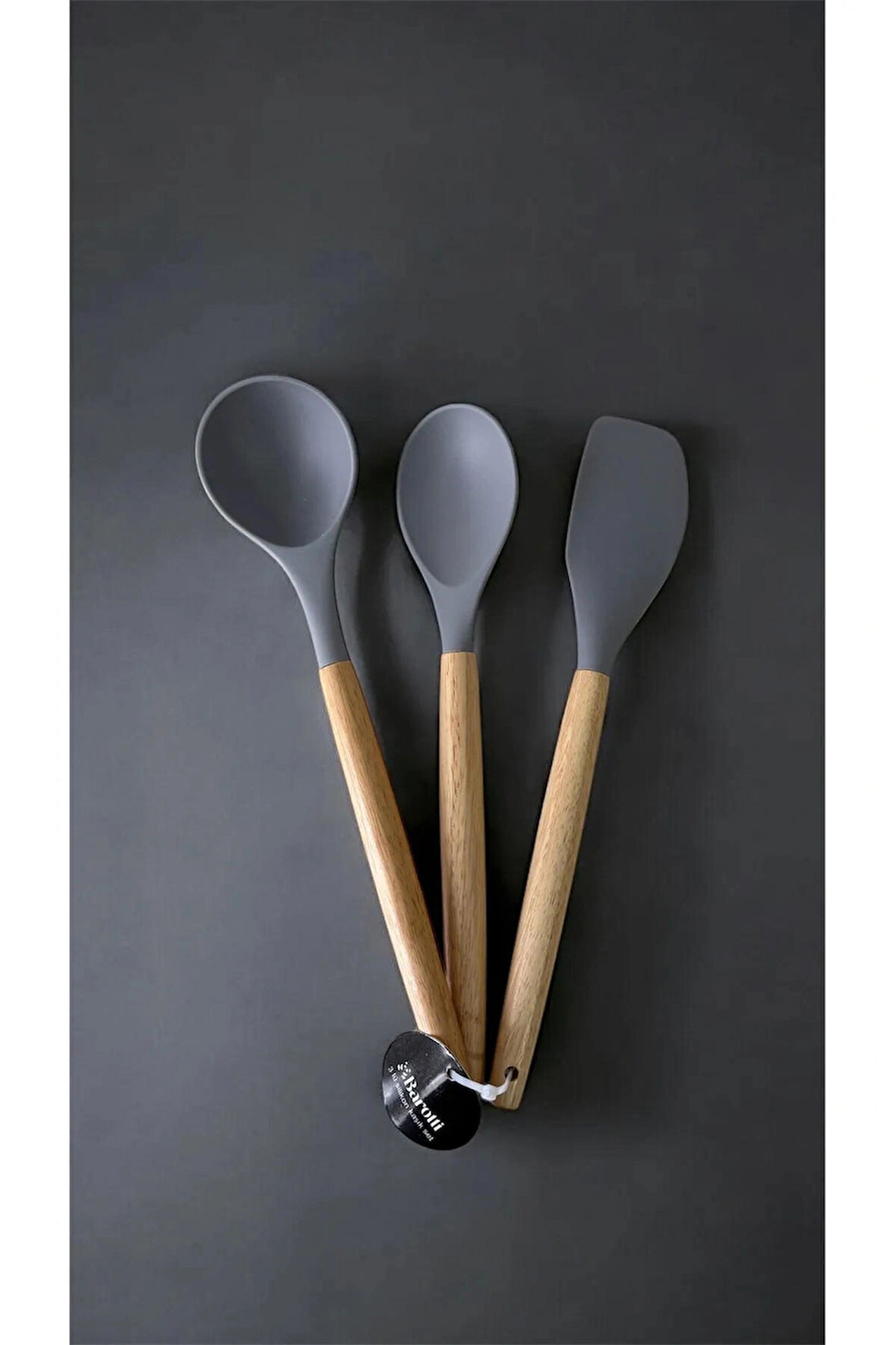 3 Lü Set Hakiki Bambu Saplı Silikon Kaşık Kepçe Spatula Seti