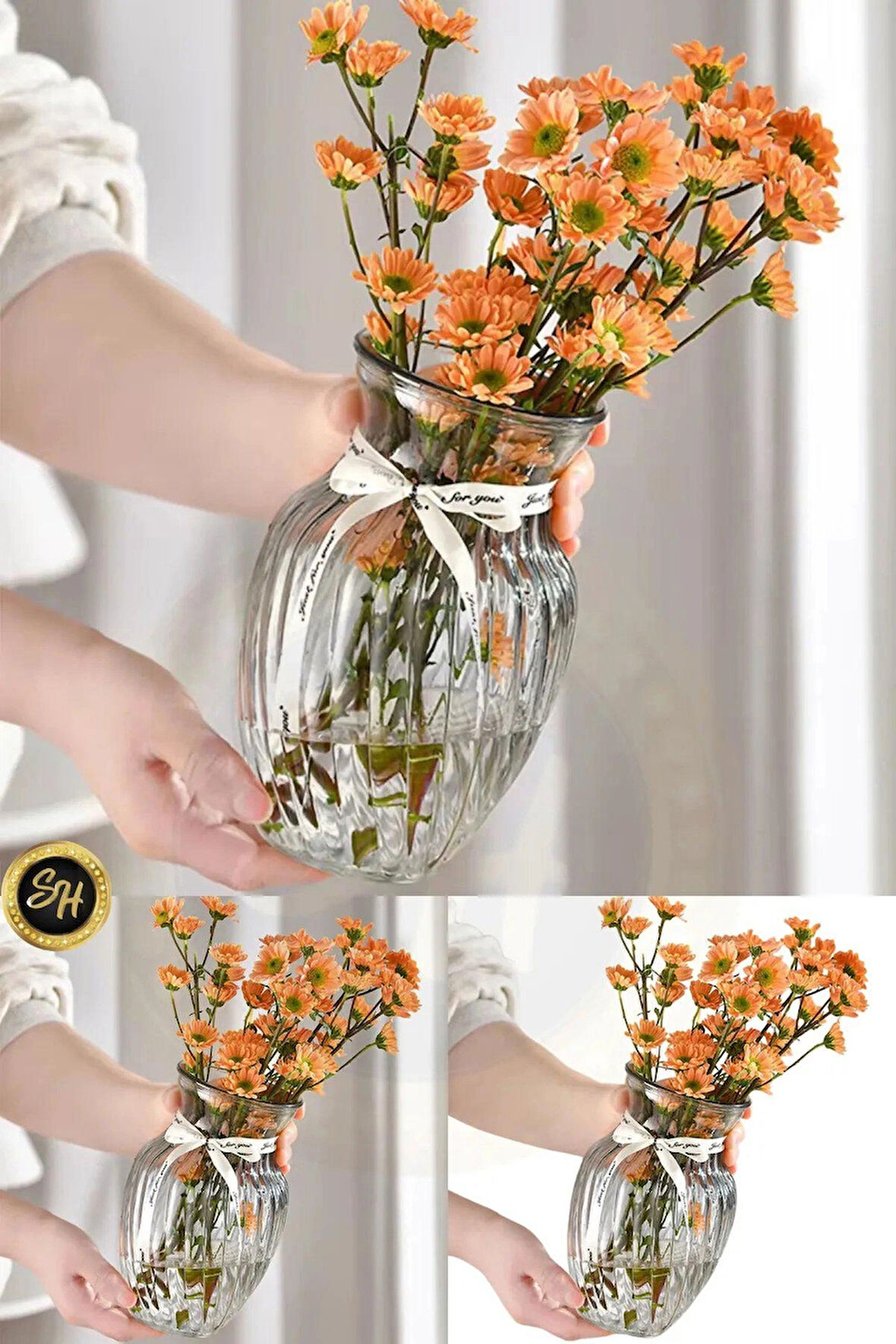 Tombul Oval Dekoratif Cam Vazo Lüks 21 Cm