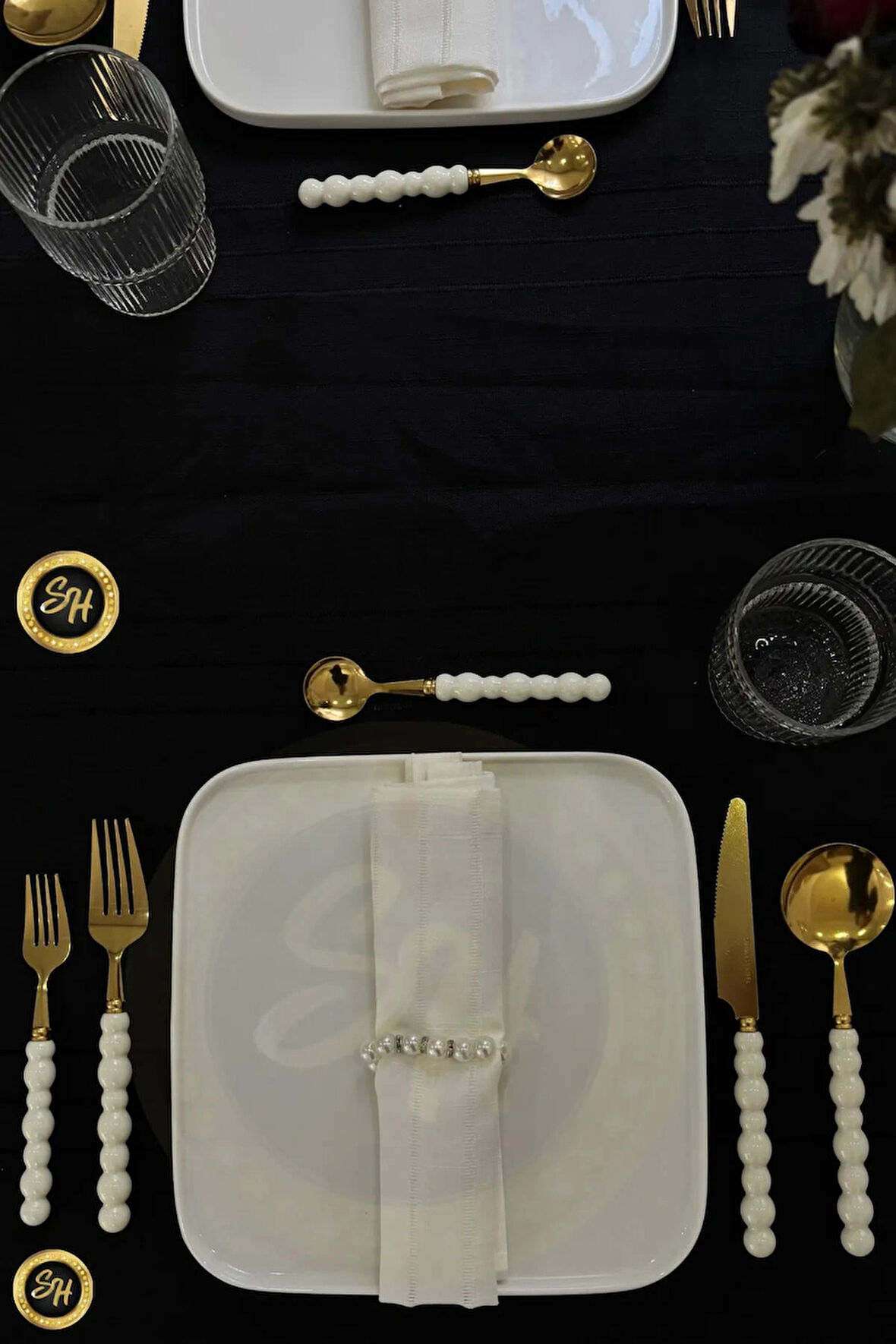 6 Adet Gold Beyaz İnci Taş Detaylı Tatlı Kaşığı
