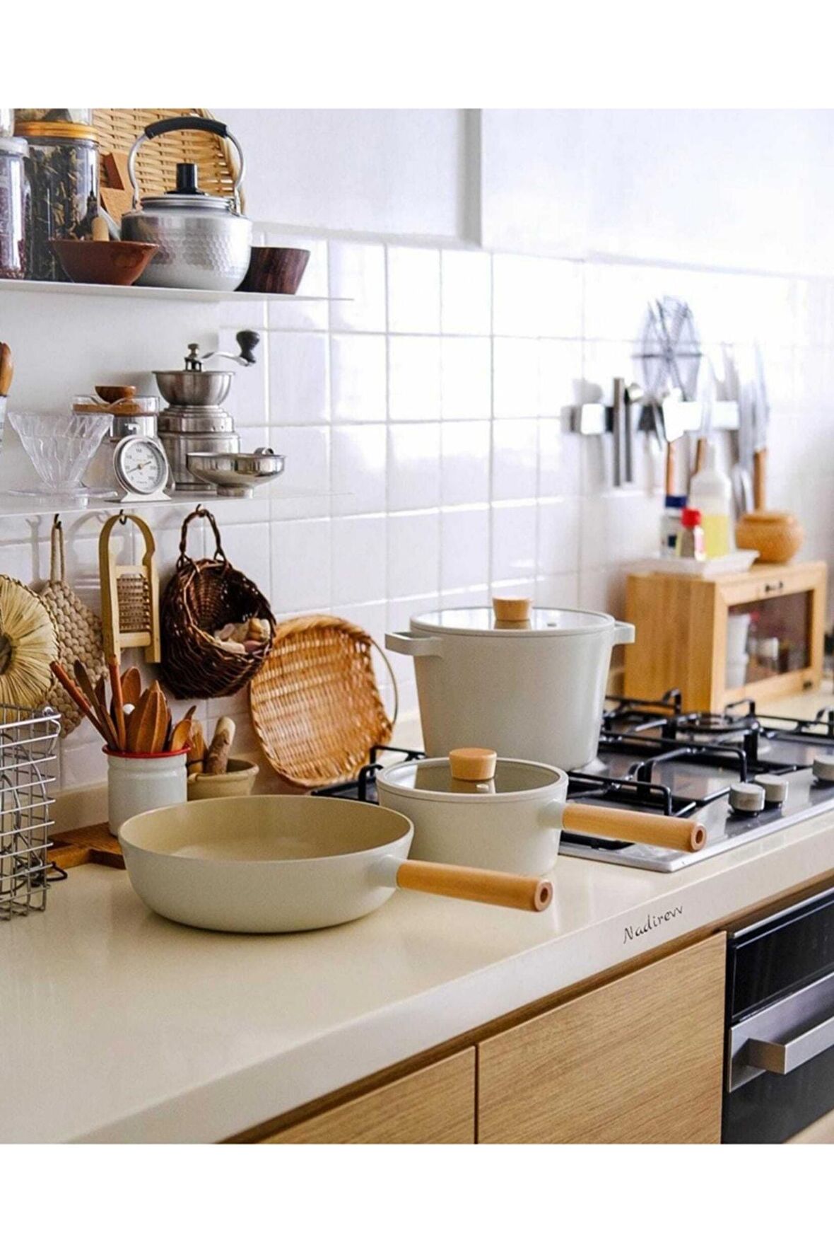 Fika Alüminyum Döküm 5 Parça Bej Cam Kapaklı Tencere Tava Seti