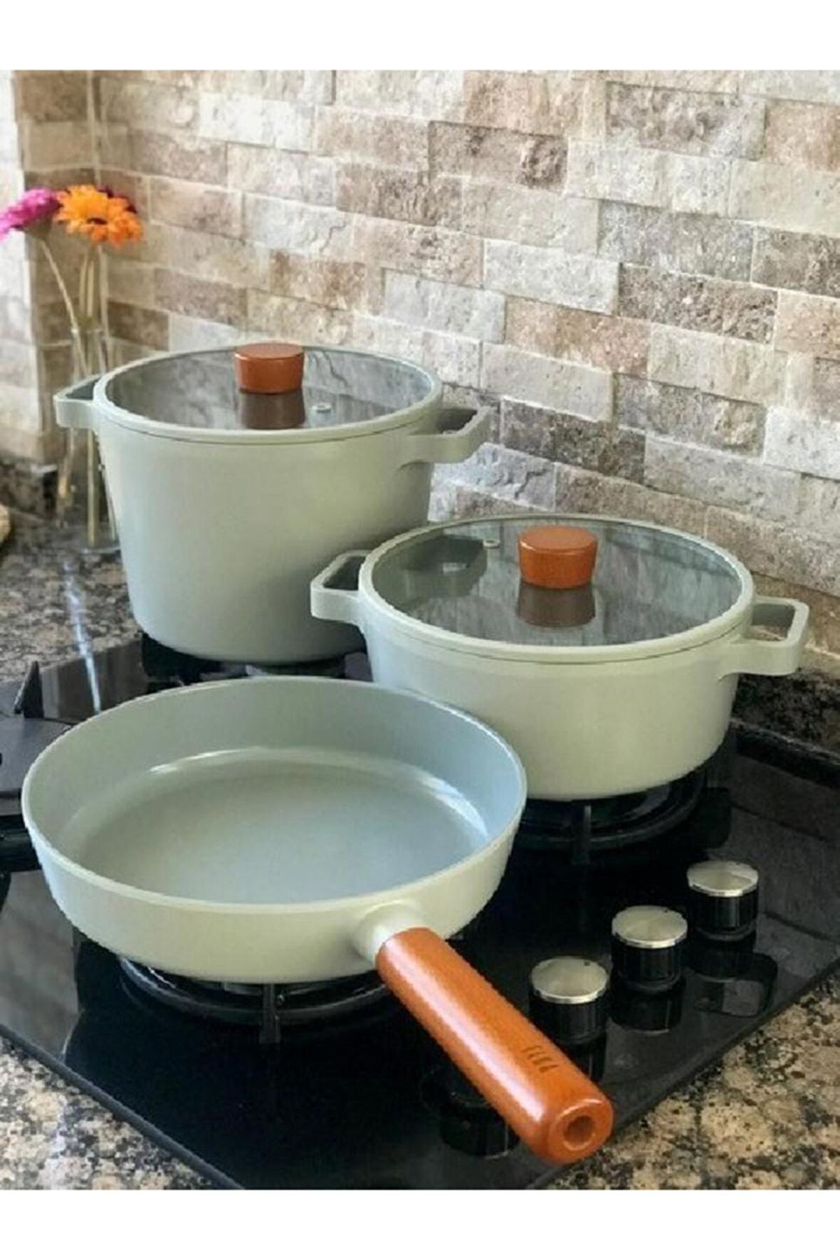 Neoflam Fika 5 Parça Tencere Tava Seti Gri