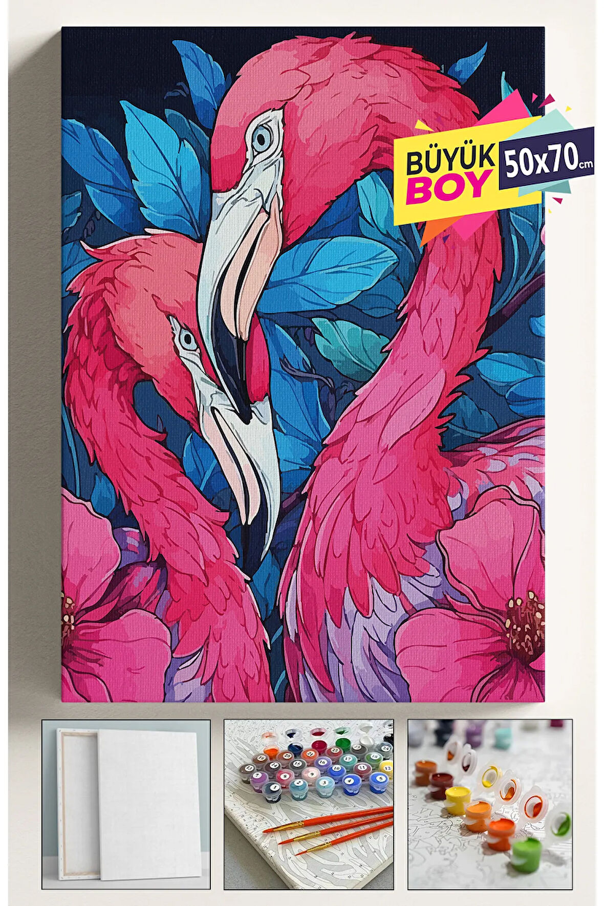 Sayılarla Boyama Seti Numaralı Tuval Fırça Boya Dahil Kasnaklı Set 50x70 Cm - FLAMİNGO