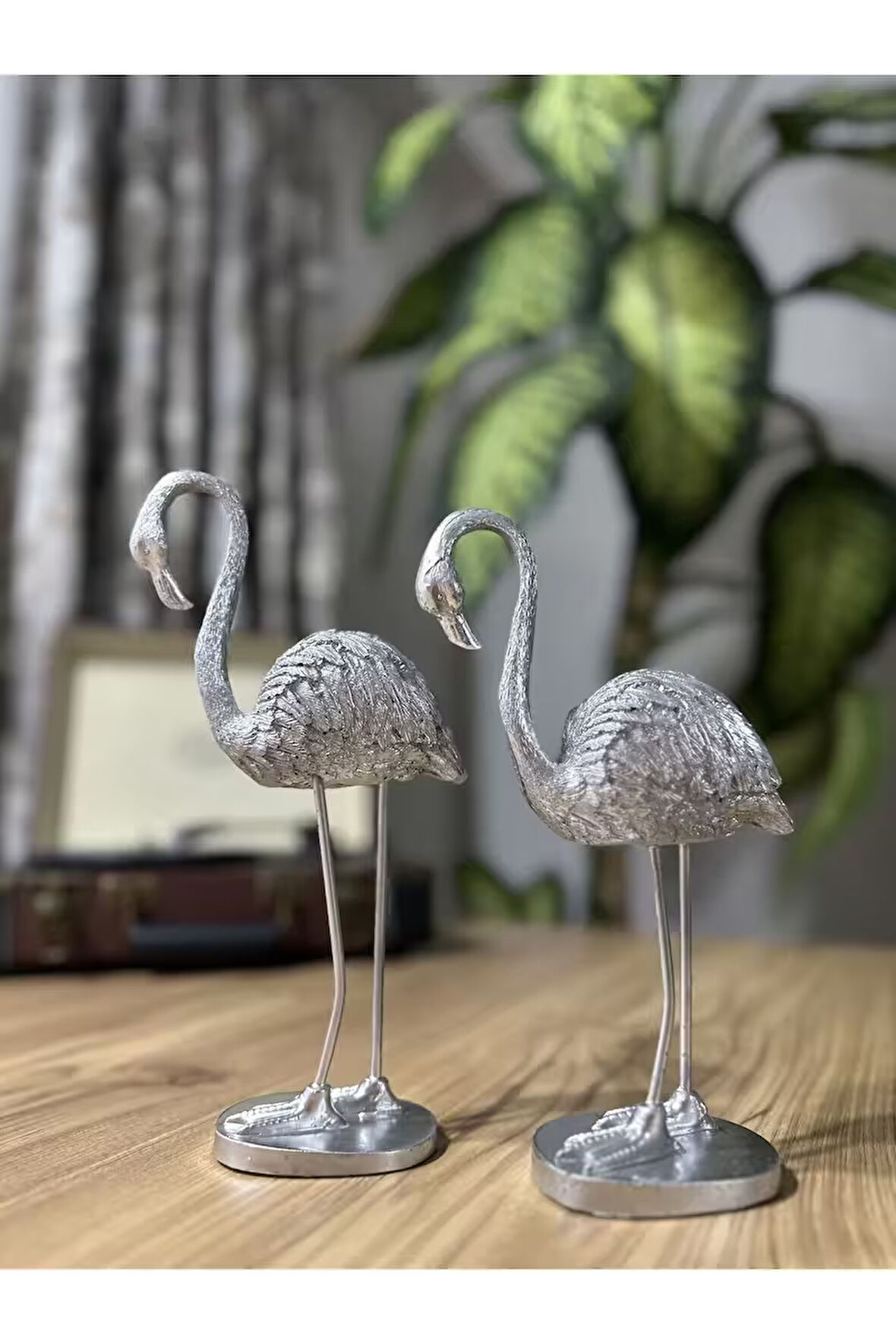 2'li Şık Dekoratif Flamingo Gümüş Renk Dekor Obje Dekorasyon