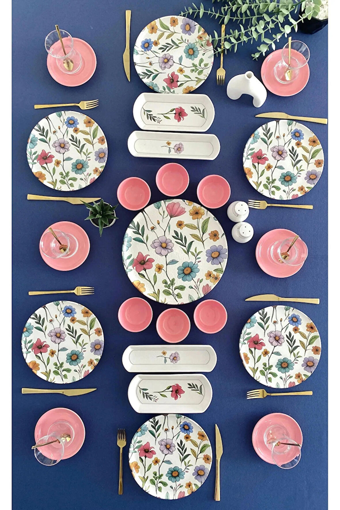 Flora model 6 kişilik 23 parça çay tabaklı kahvaltı takımı (pembe)