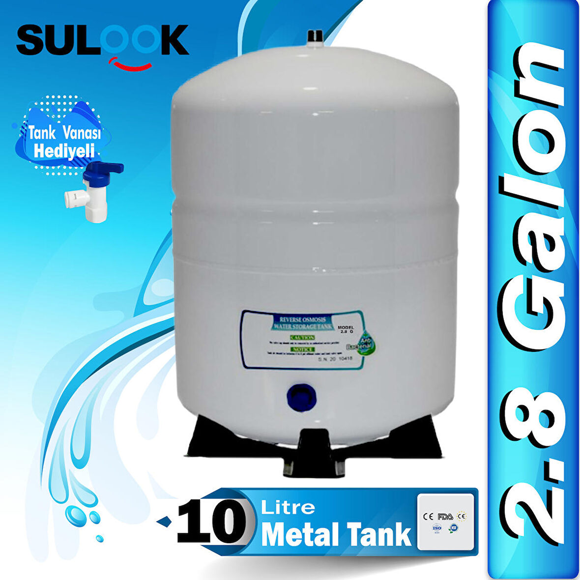 Sulook Su Arıtma Deposu,Su Arıtma Tankı (2.8 Galon) 10 Litre Metal Tank