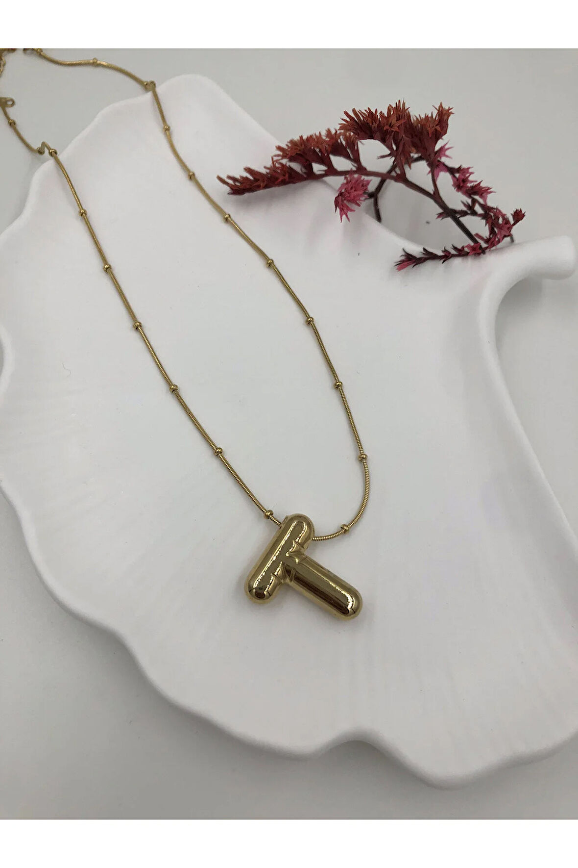 Çelik (T) Harfli Balon Kolye Antialerjik harf kolye T harfi balon bubble çelik 45 CM FMACCESORİES