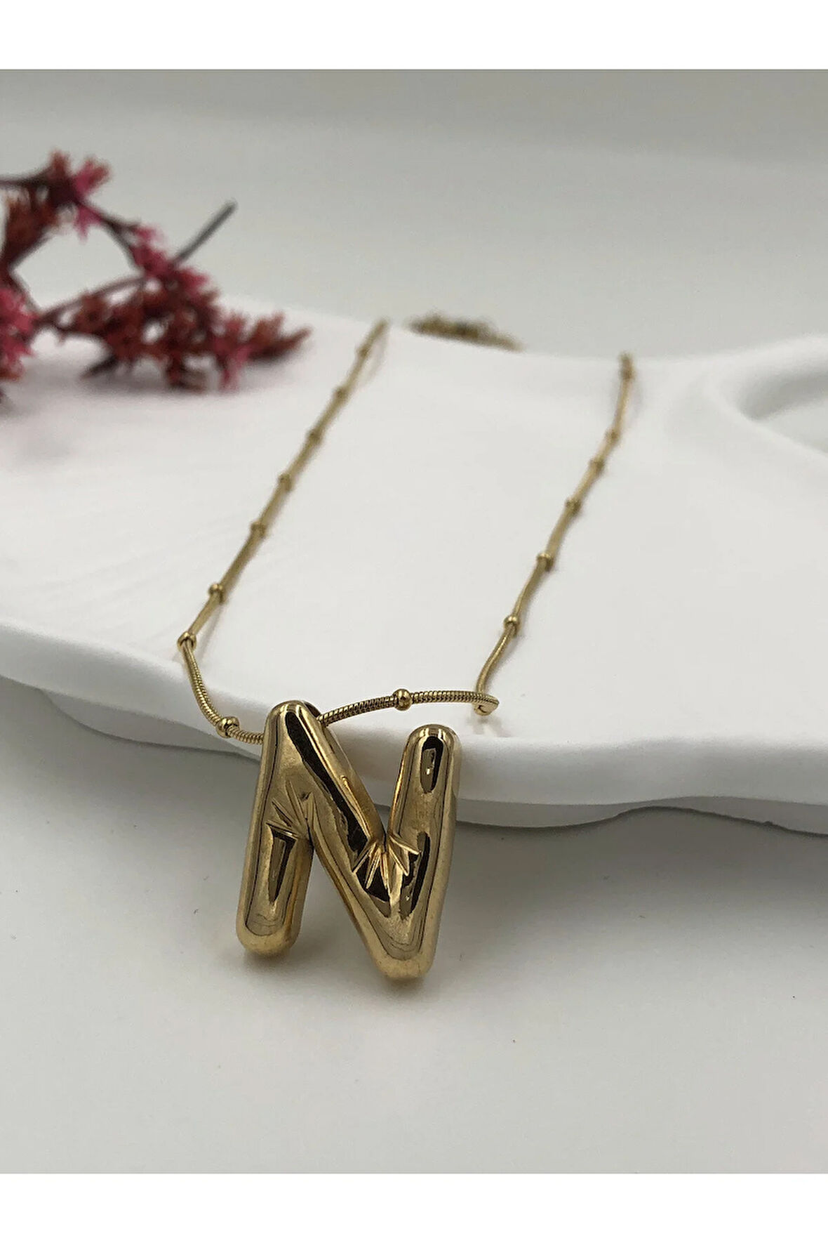 Çelik (N) Harfli Balon Kolye Antialerjik harf kolye N harfi balon bubble çelik 45 CM FMACCESORİES