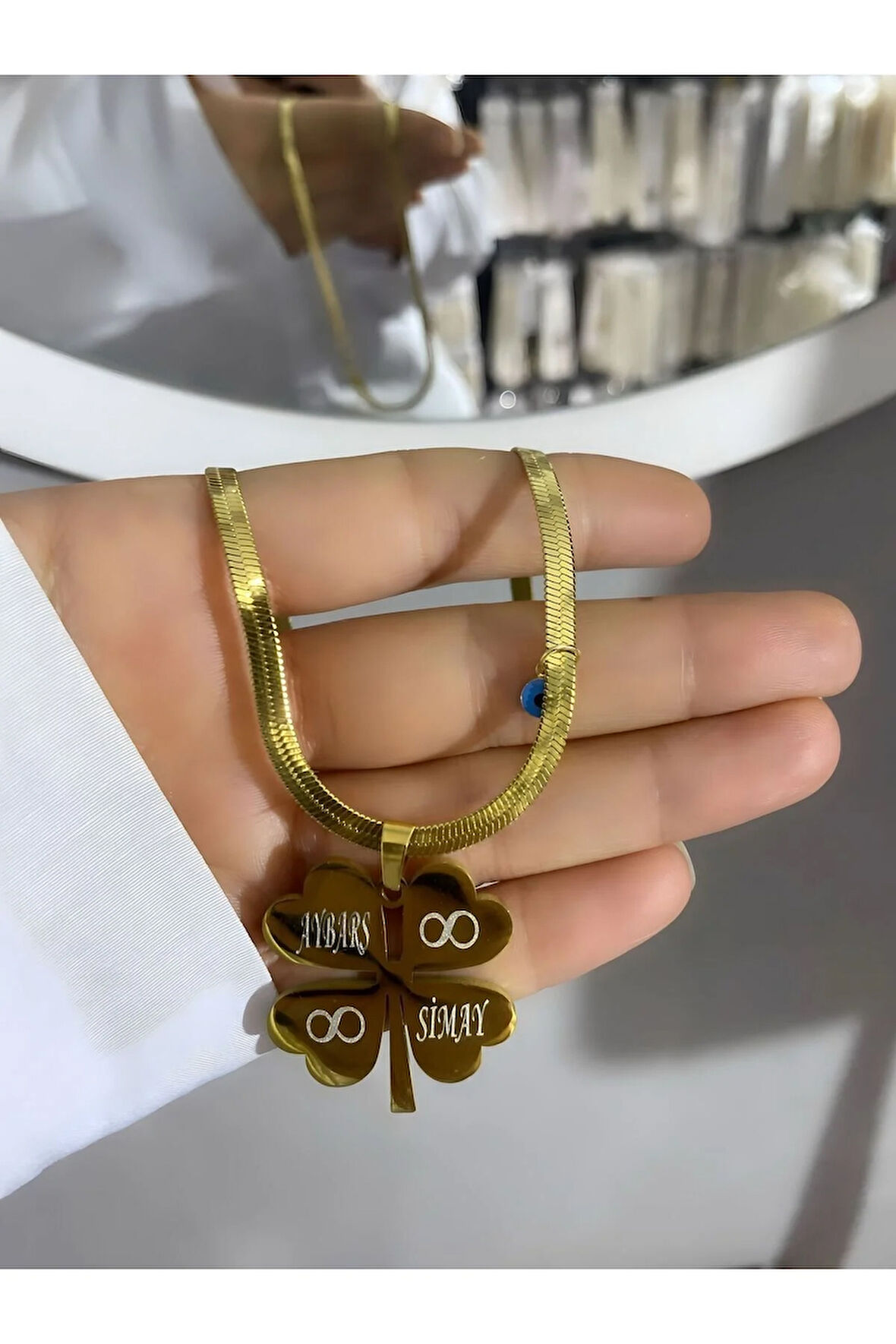 ÇELİK İSİMLİ YONCA KOLYE