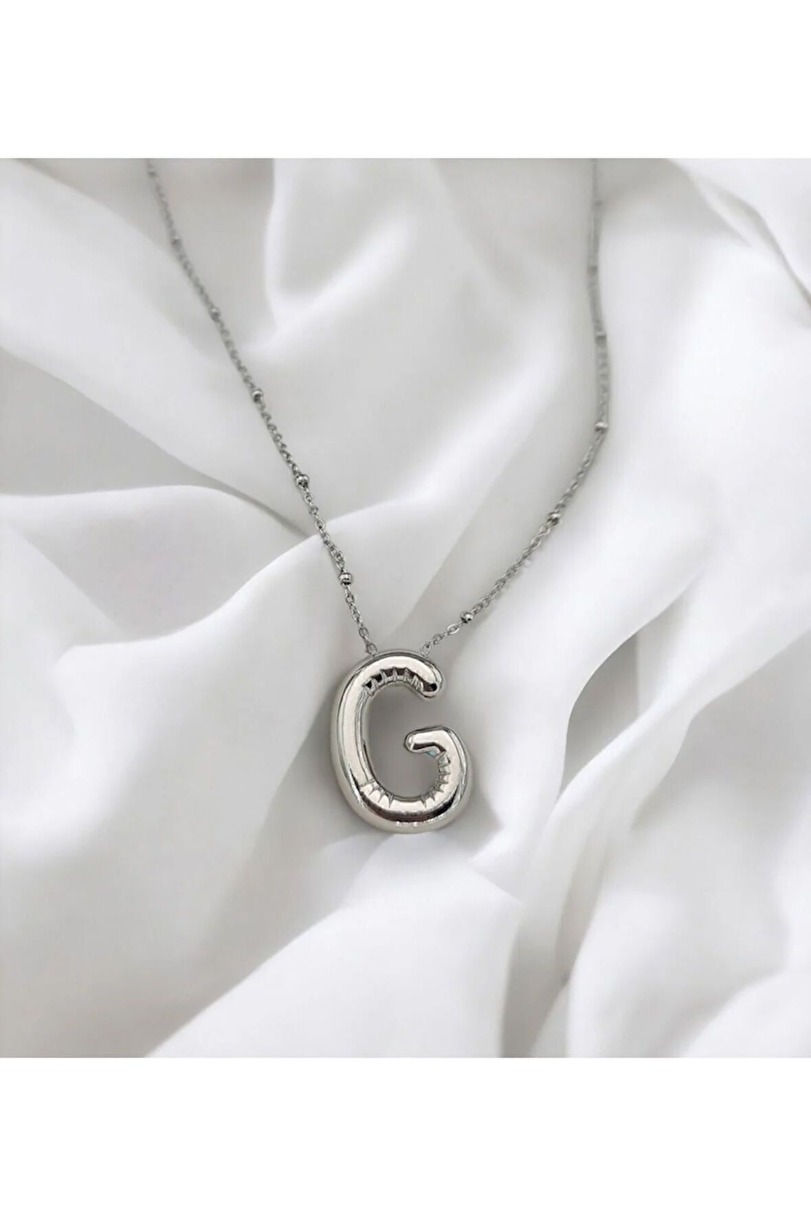 Silver Balon G Harf Kolye 316 L Çelik Paslanmaz