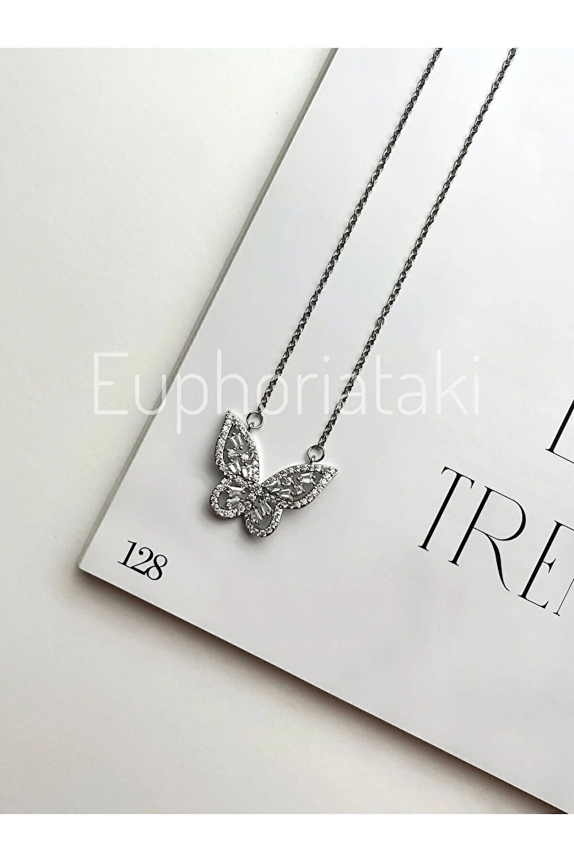 Kadın Kelebek Zirkon Paslanmaz Kolye | Çelik