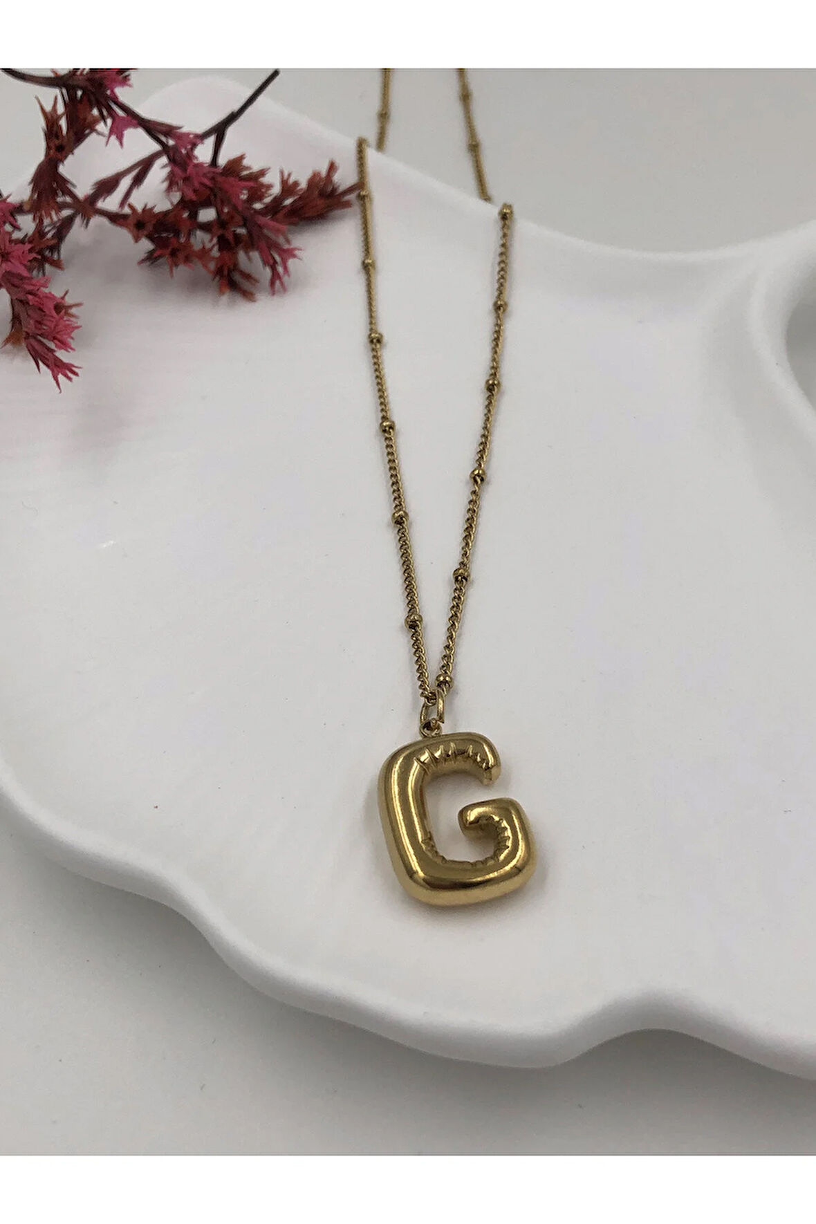 Çelik (G) Harfli Balon Kolye Antialerjik harf kolye G harfi balon bubble çelik 45 CM FMACCESORİES