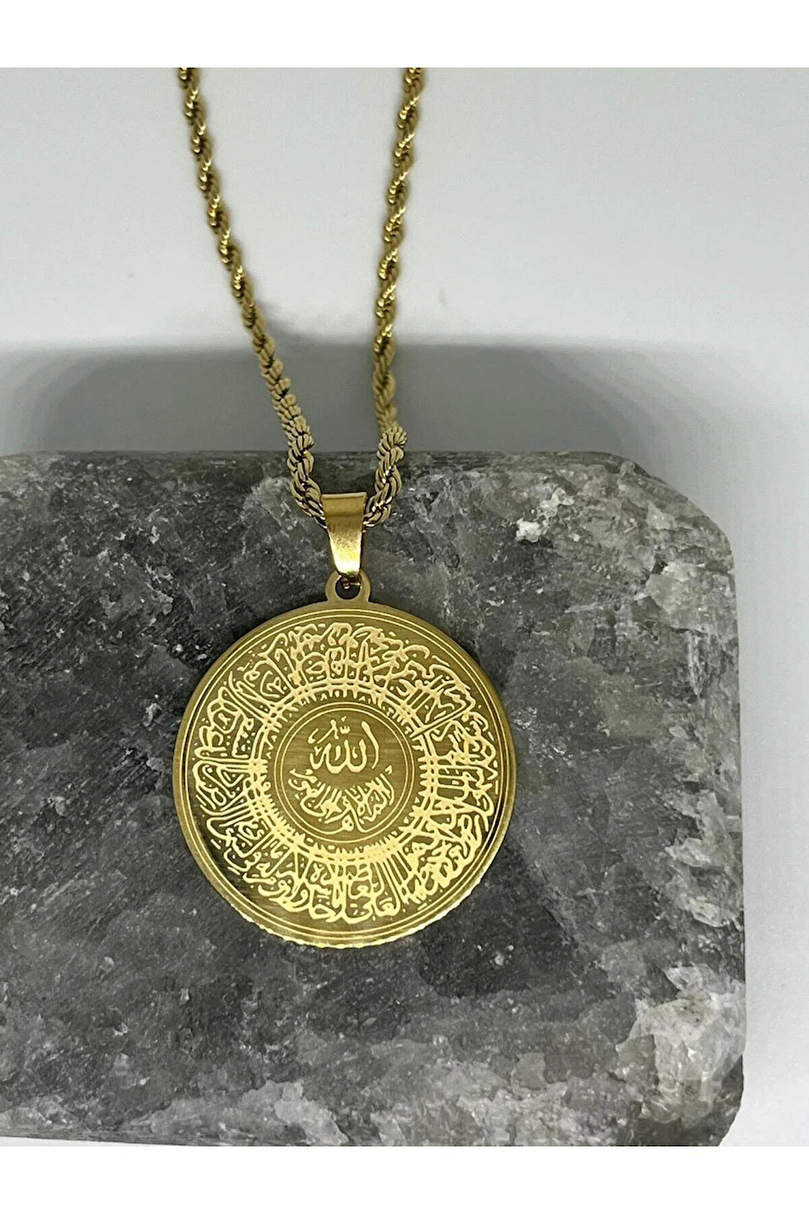 Çelik 316 L Kararmaz Allah Ayetel Kürsü Dualı 45+5 cm Burgu Zincir Kadın Kolye