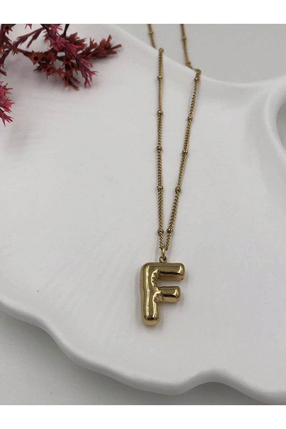 Çelik (F) Harfli Balon Kolye Antialerjik harf kolye F harfi balon bubble çelik 45 CM FMACCESORİES