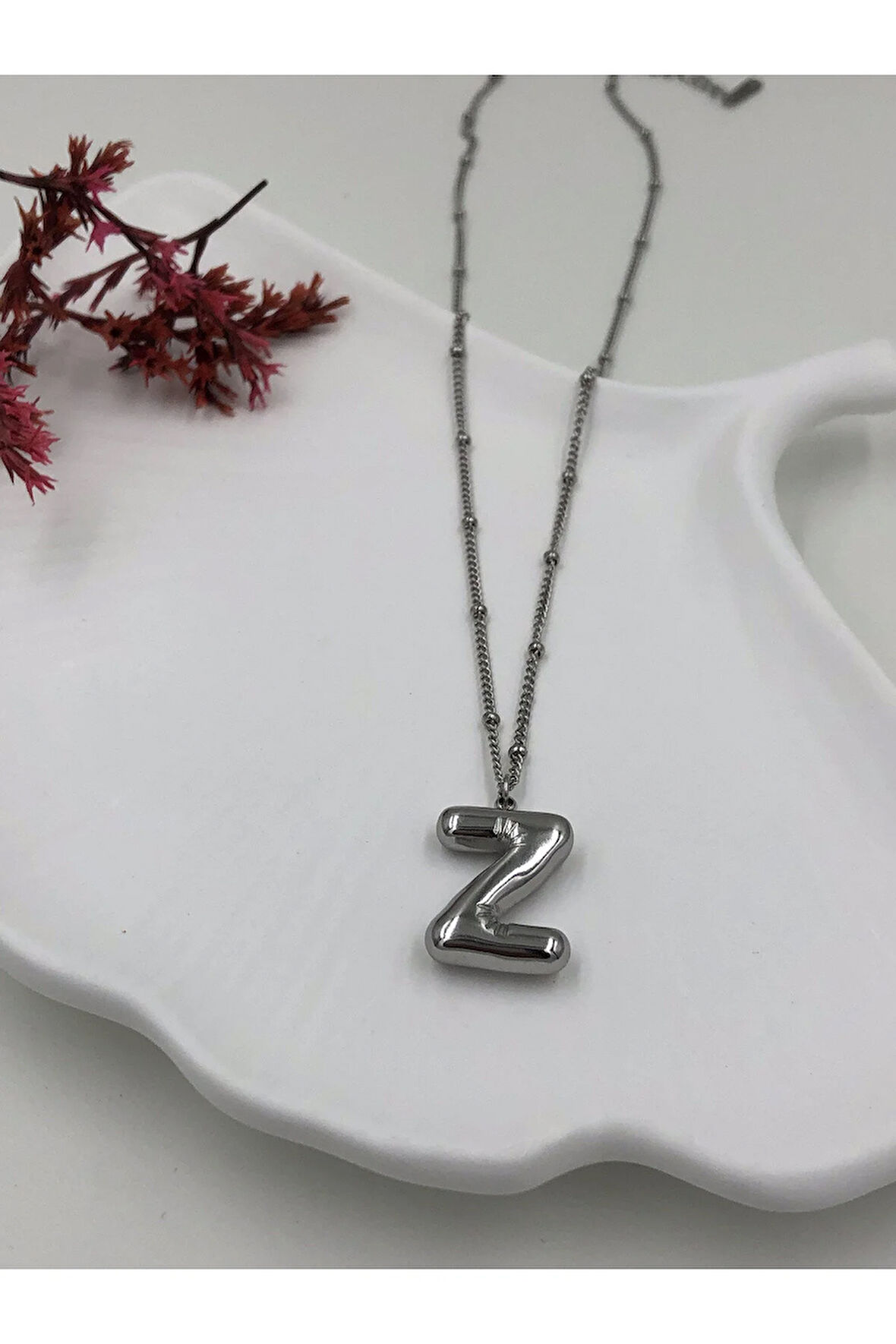 Çelik (Z) Harfli Balon Kolye Antialerjik harf kolye Z harfi balon bubble çelik 45 CM FMACCESORİES