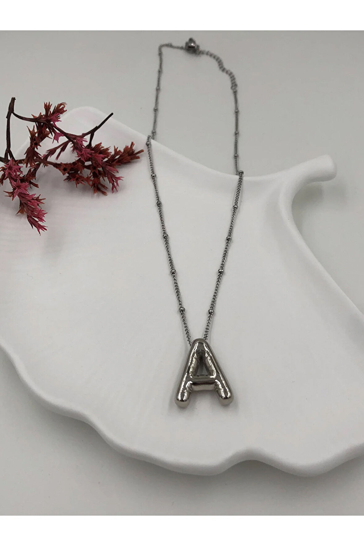 Çelik (A) Harfli Balon Kolye Antialerjik harf kolye A harfi balon bubble çelik 45 CM FMACCESORİES