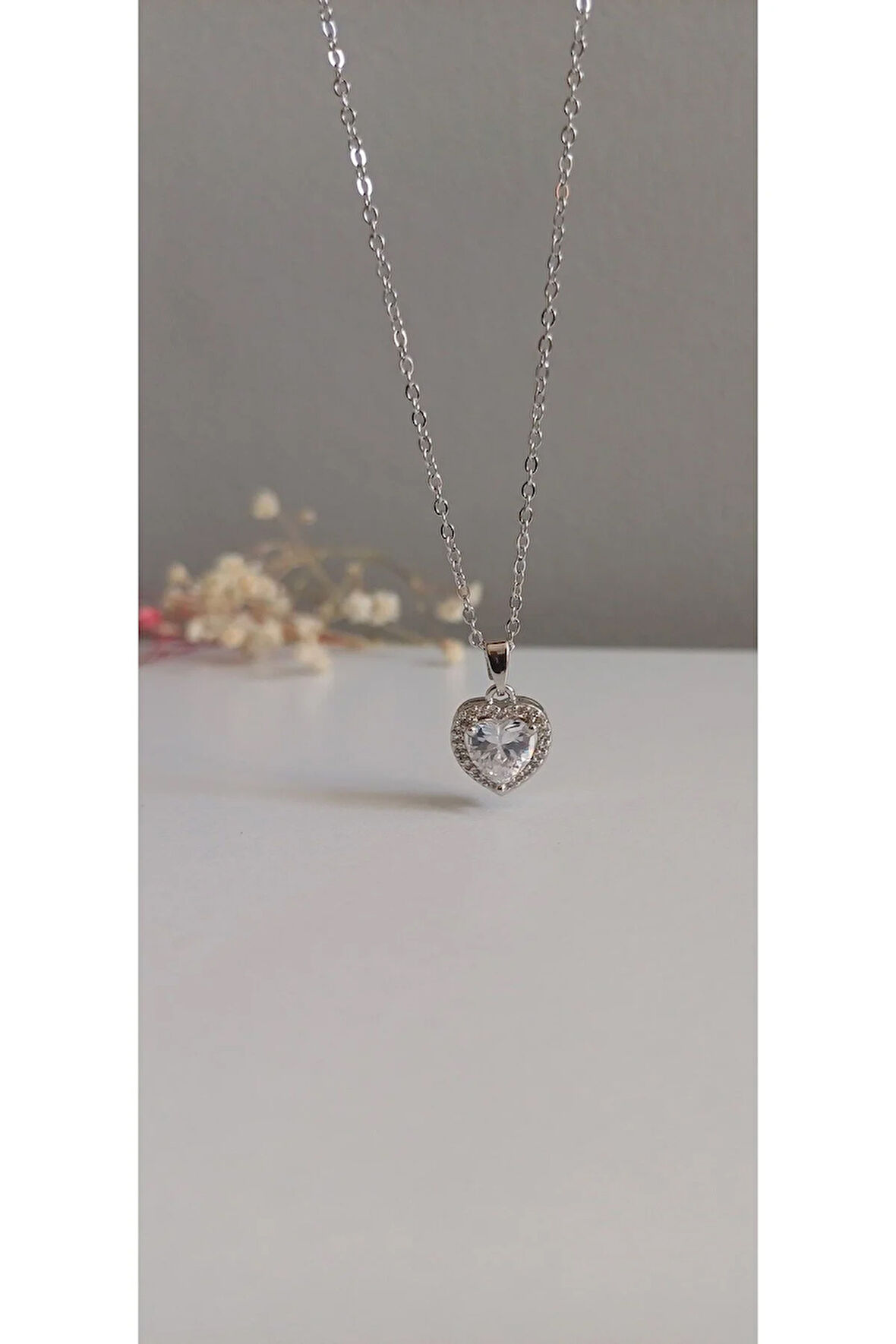 ÇELİK KOLYE KADIN BAGET TAŞLI KALPLİ  KOLYE 316L KARARMAZ RENK ATMAZ  45 CM ANTİ ALERJİK