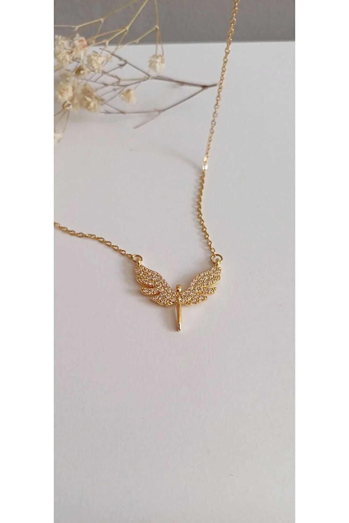 ÇELİK KOLYE MİKAİL MELEK KANADI KADIN KOLYE  TREND 316 L ÇELİK VİP KOLYE 45CM ANTİALERJİK