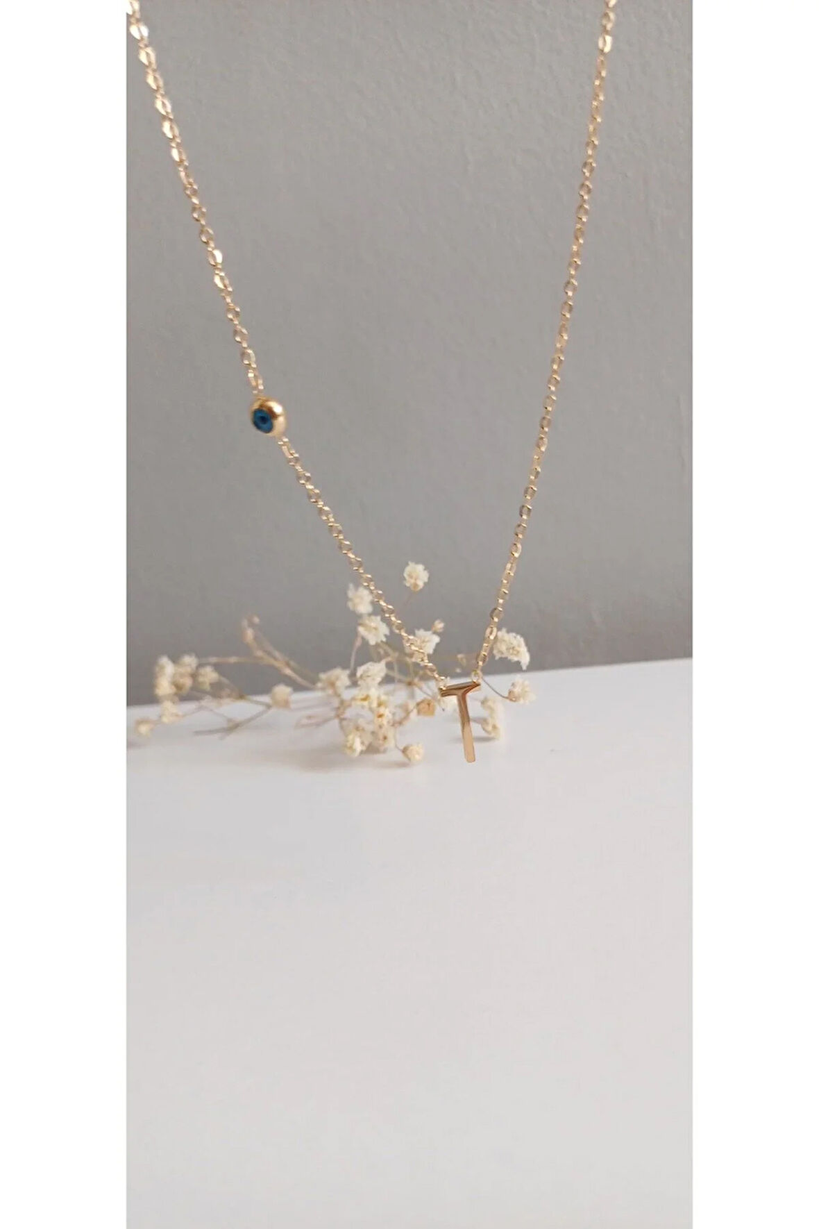 HARF KOLYE ÇELİK KADIN T HARFİ BALON HARF TAŞLI NAZAR BONCUKLU TREND 316 L ÇELİK VİP KOLYE