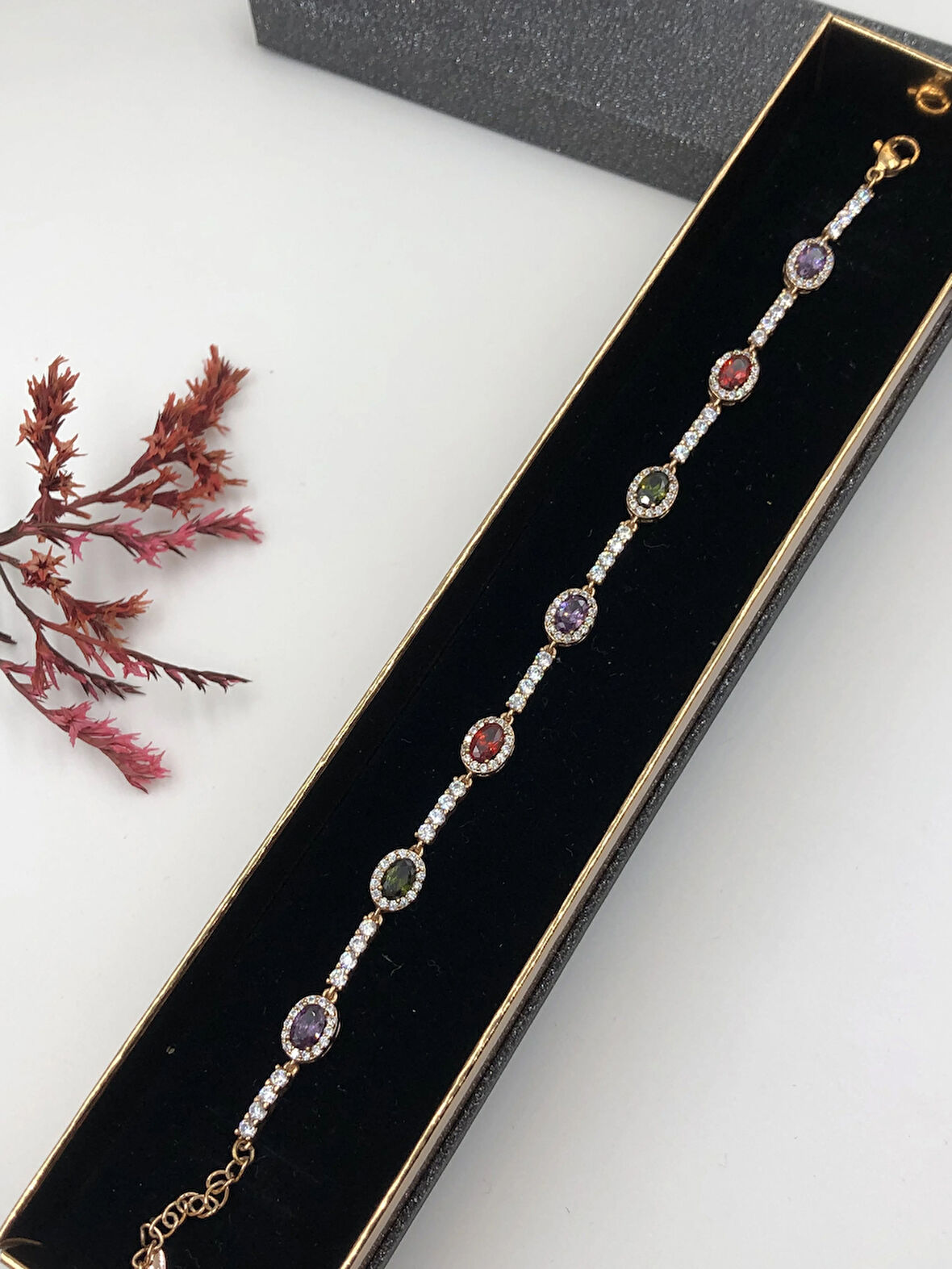 Her Kombine Uygun! Xuping Taşlı Altın Renk Kadın Bileklik Rose Bakır Renk 17+2 Cm kutulu Renk Atmaz