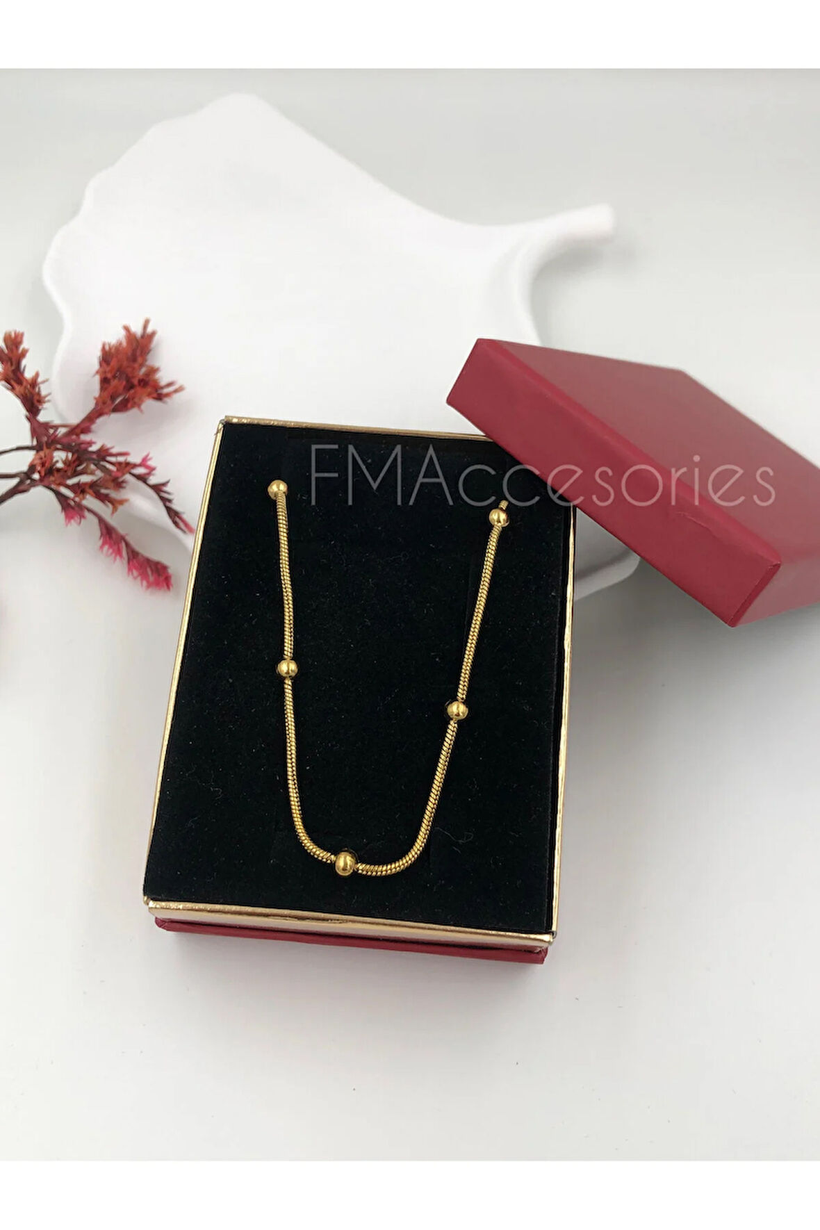 Çelik Kadın Kolye Paslanmaz Çelik 14k Gold Dorikalı Zincirli 45 cm Antialerjik HEDİYE KUTULU