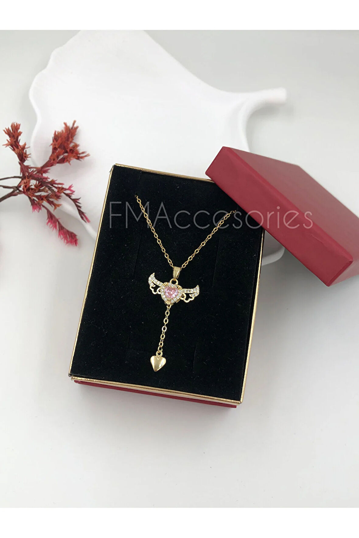 Çelik Kadın Kolye Paslanmaz 14k Gold 45 cm Sallanan Melek Kanadı Antialerjik HEDİYE KUTULU