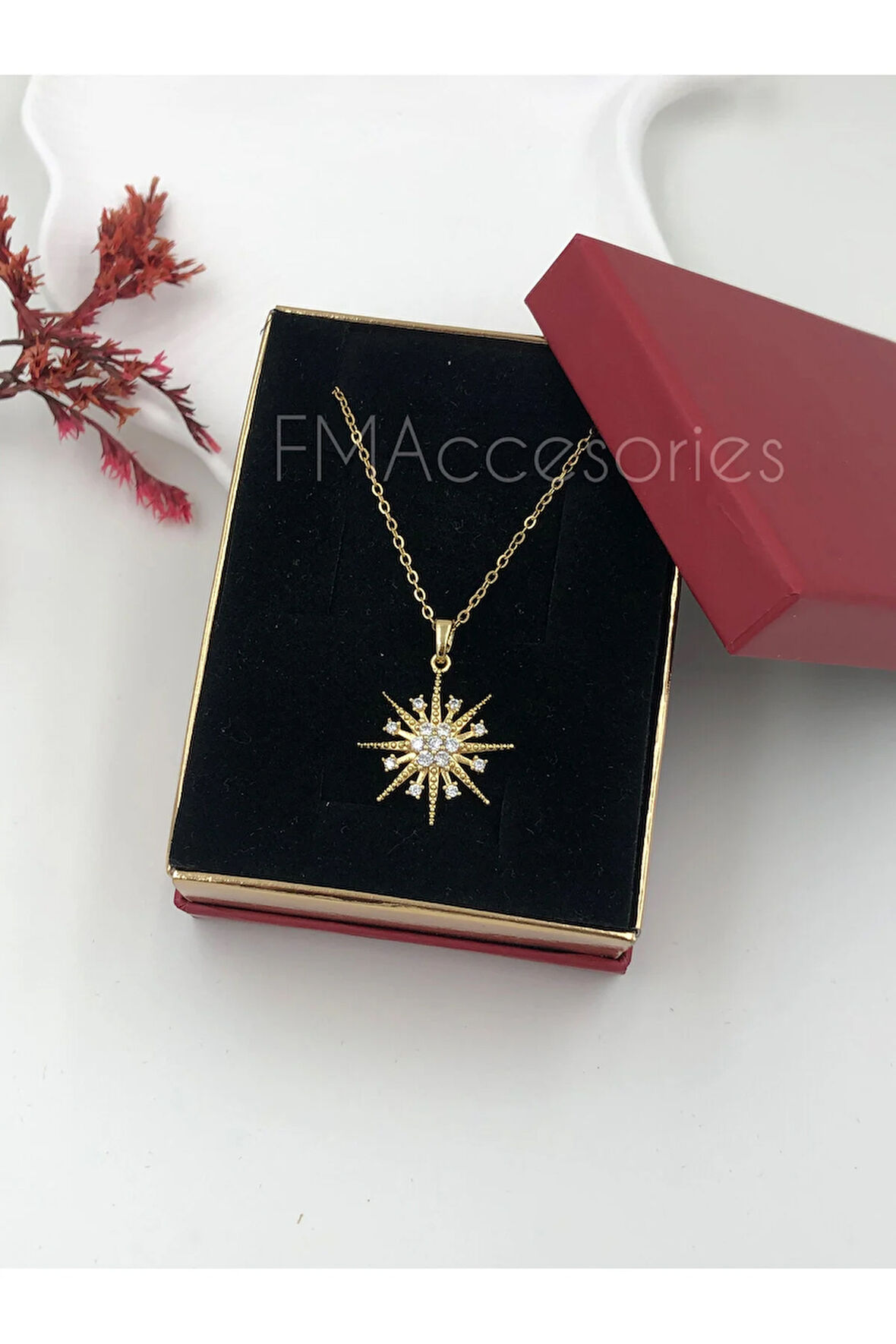 Çelik Kadın Kolye Paslanmaz Çelik 14k Gold Kadın 45 cm Kolye Kar tanesi HEDİYE KUTULU