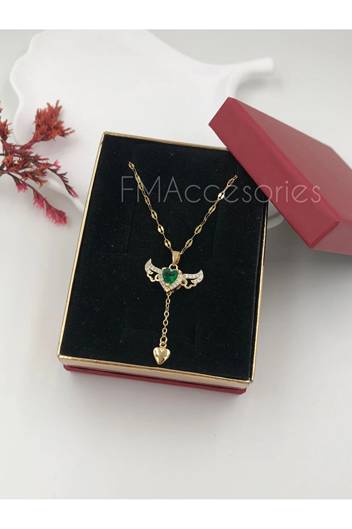 Çelik Kadın Kolye Paslanmaz 14k Gold 45 cm Sallanan Melek Kanadı Antialerjik HEDİYE KUTULU