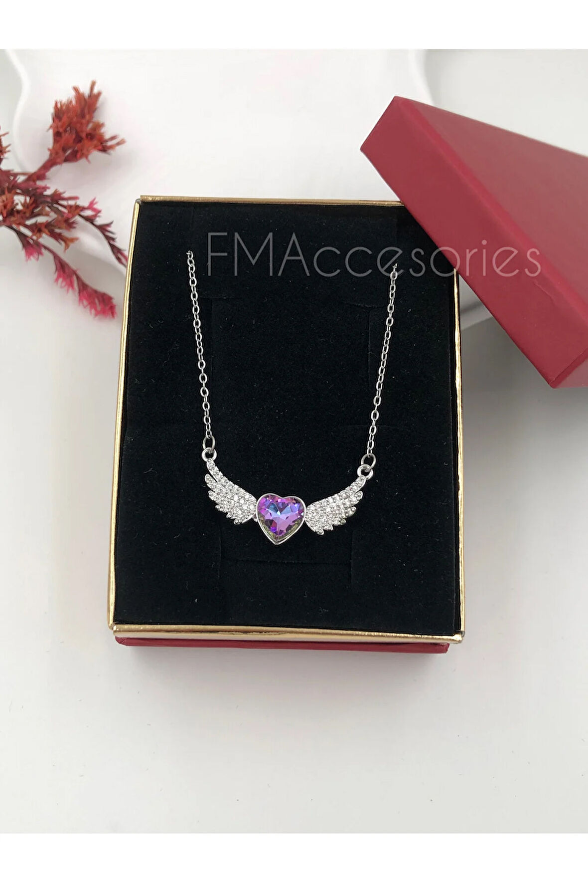 Çelik Kadın Kolye Paslanmaz Gümüş Renk Melek Kanadı 45 cm Antialerjik HEDİYE KUTULU