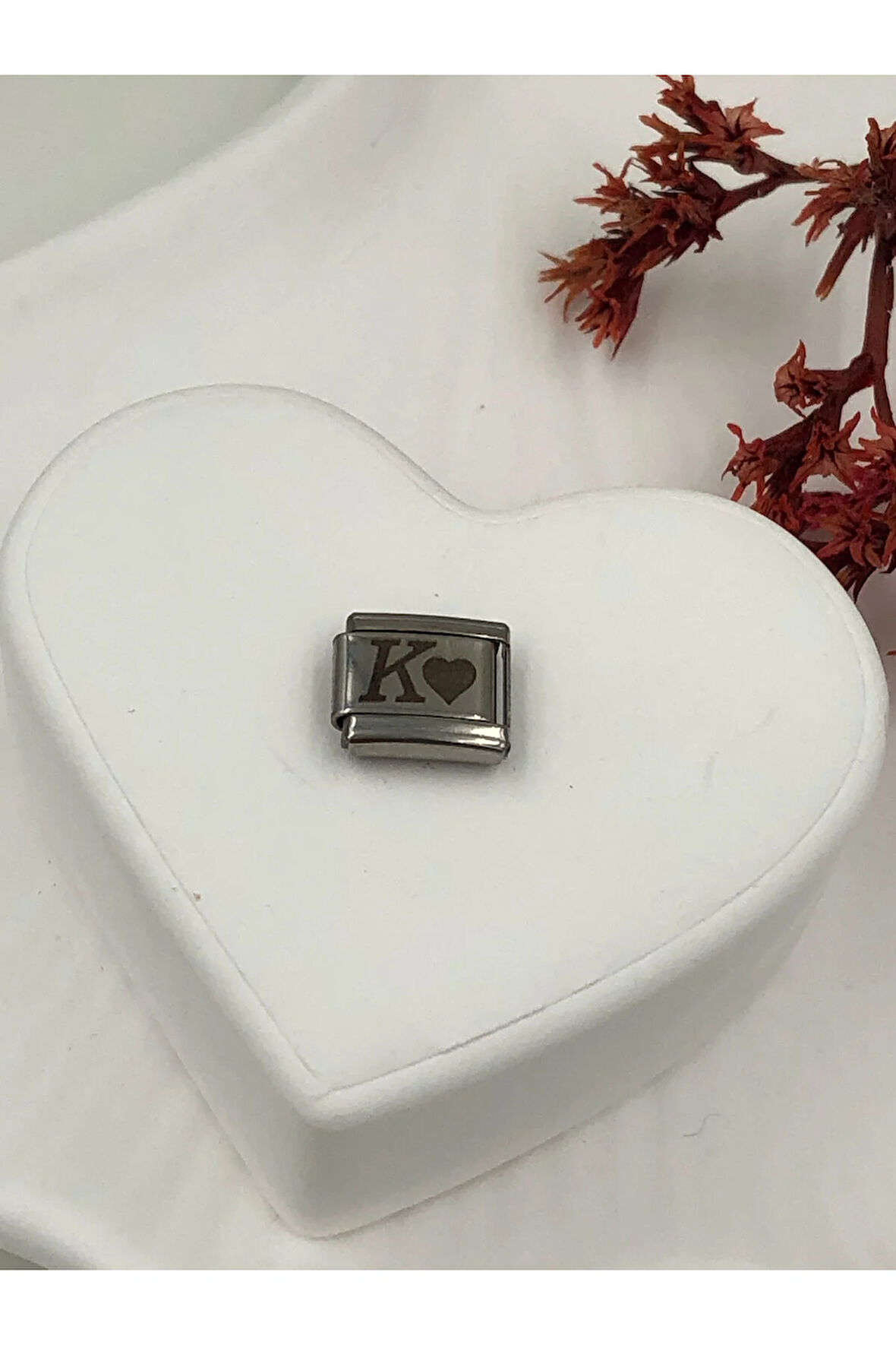 K Harfli Paslanmaz Çelik Italyan Charm Bileklik Kişiselleştirme Eki Link