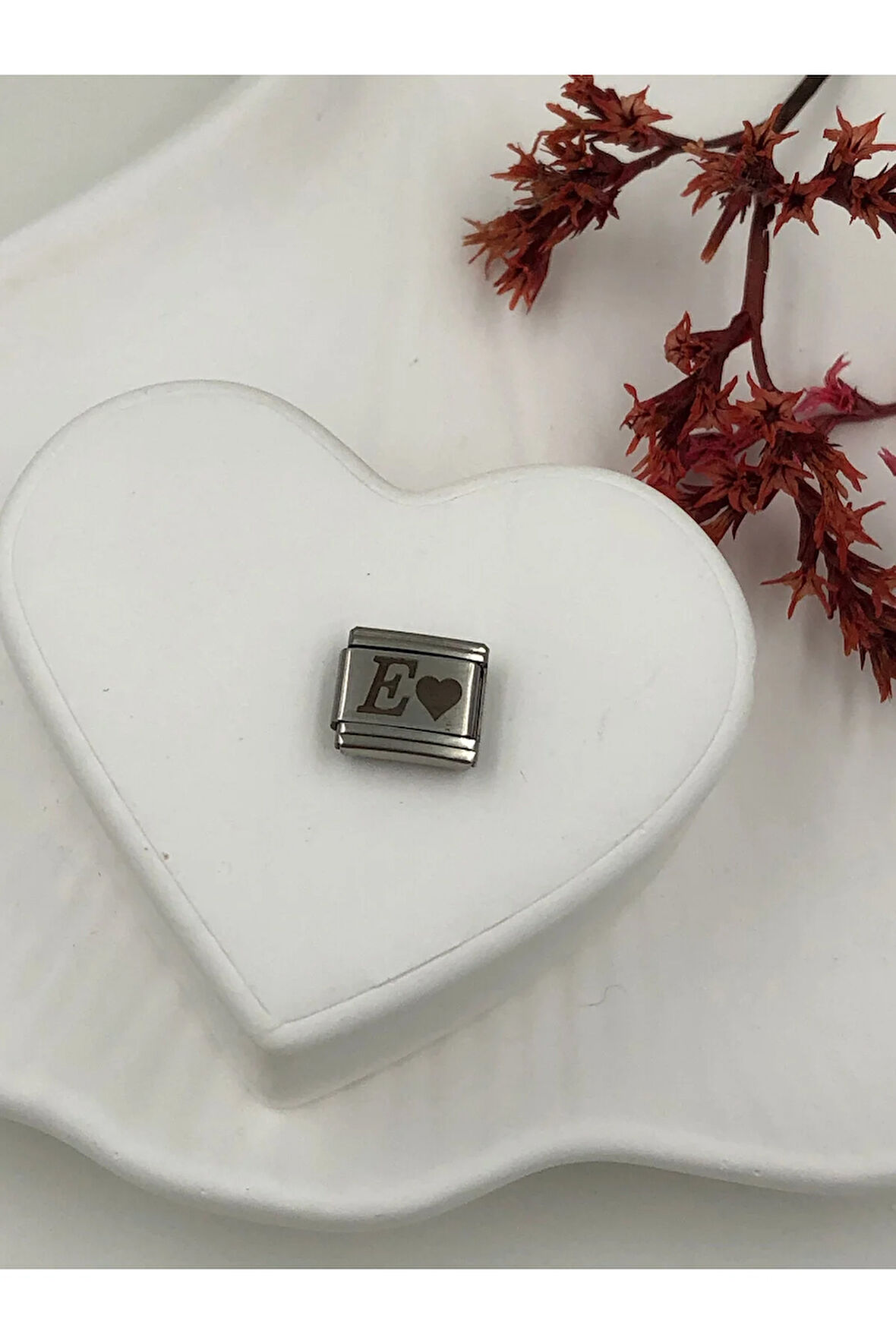 E Harfli Paslanmaz Çelik Italyan Charm Bileklik Kişiselleştirme Eki Link