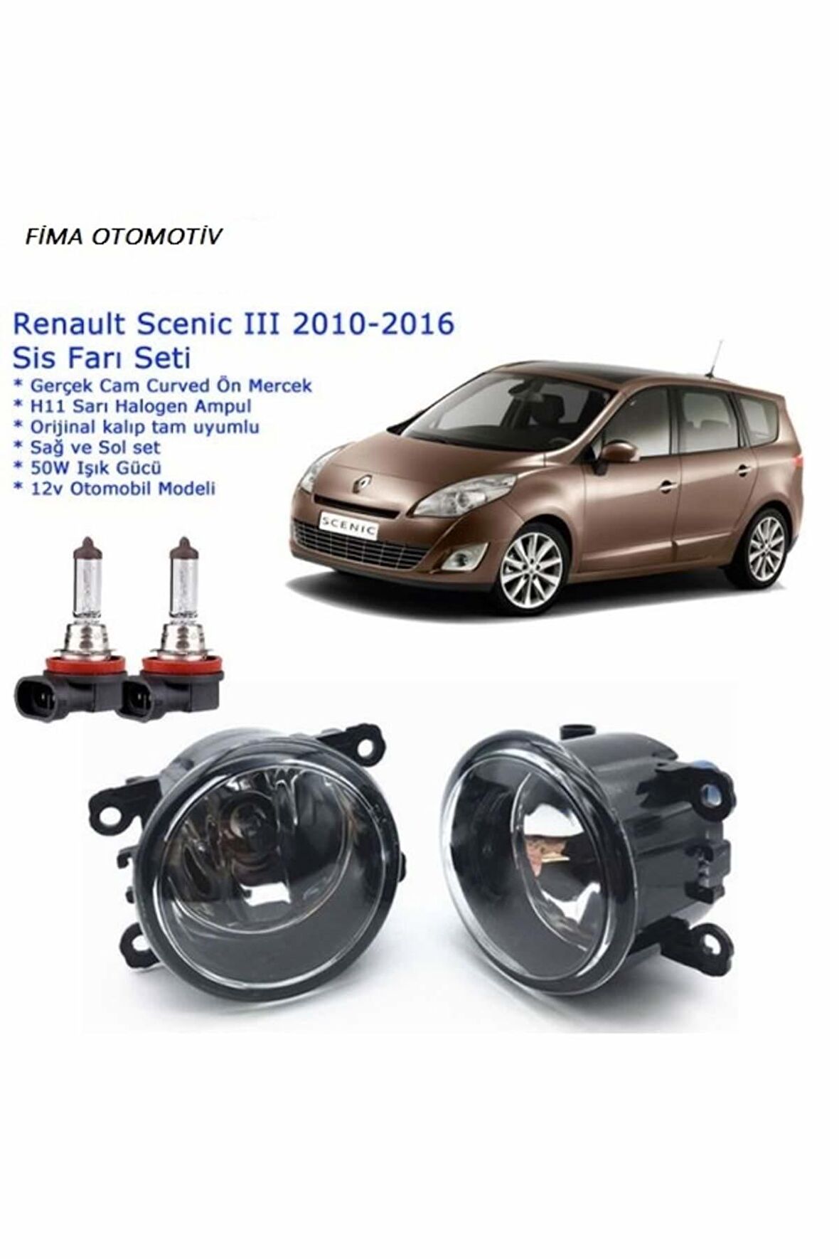 8200074008-Camlı Sağ+Sol Renault Uyumlu Grand Scenic Iıı 2014 Sis Farı Set Oem: 8200074008