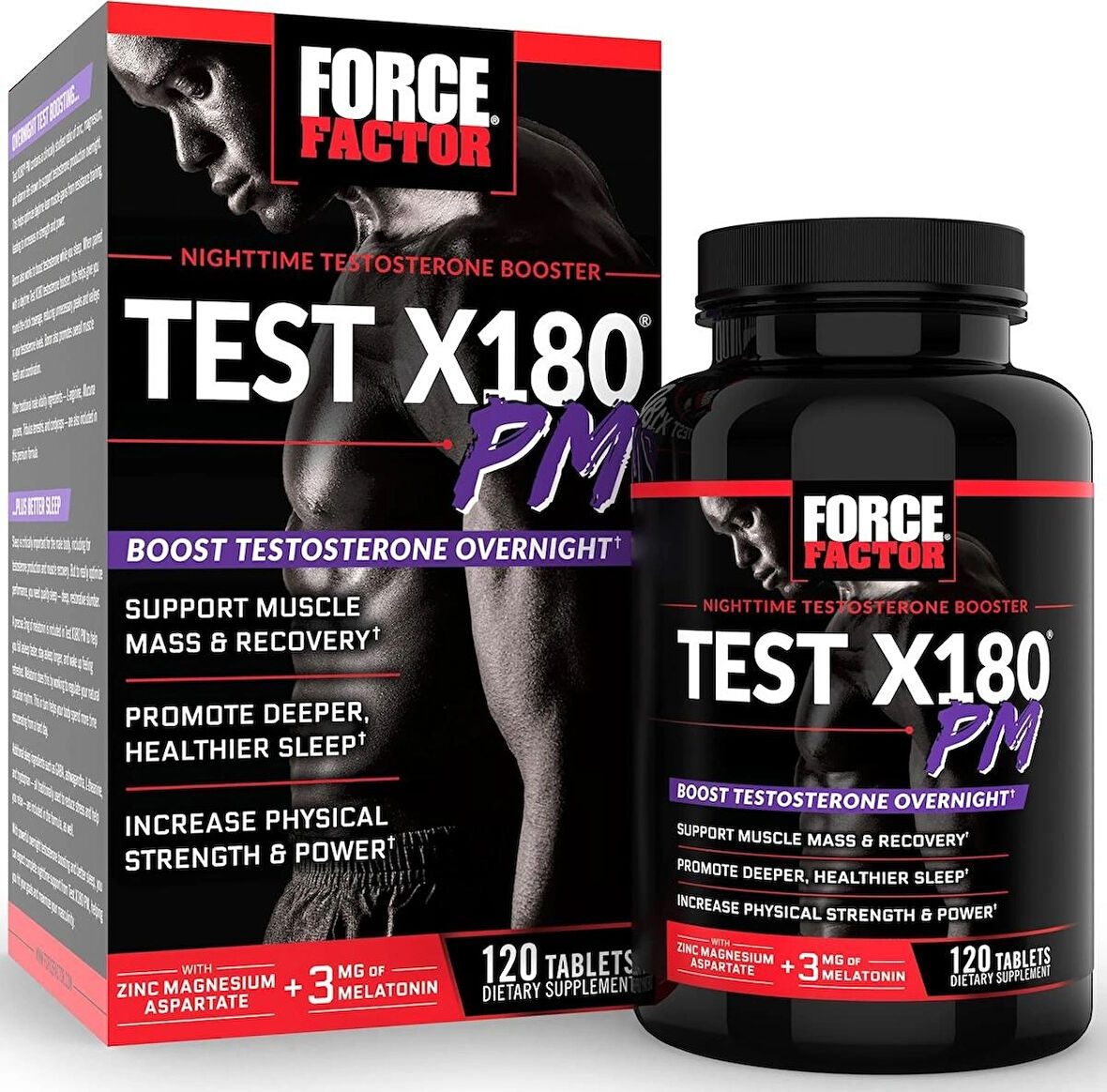 Force Factor Test X180 PM Testo Booster for Men Sleep and Recovery Gaba+Theannie+Boron+Arginine 120