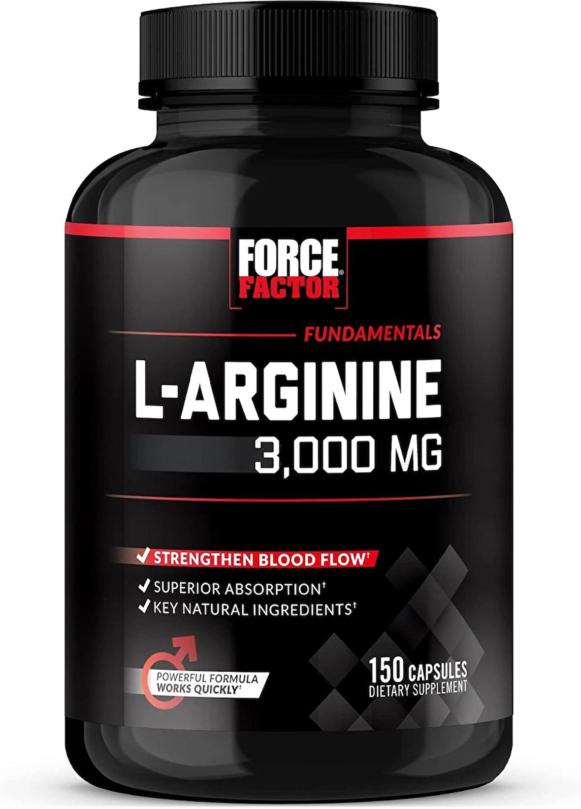 FORCE FACTOR L-Arginine Nitric Oxide BioPerine  Help Build Muscle and Support Stronger Blood Flow, Circulation, Nutrient Delivery, and Pumps, L-Arginine 3000mg, 3g, 150 Capsules