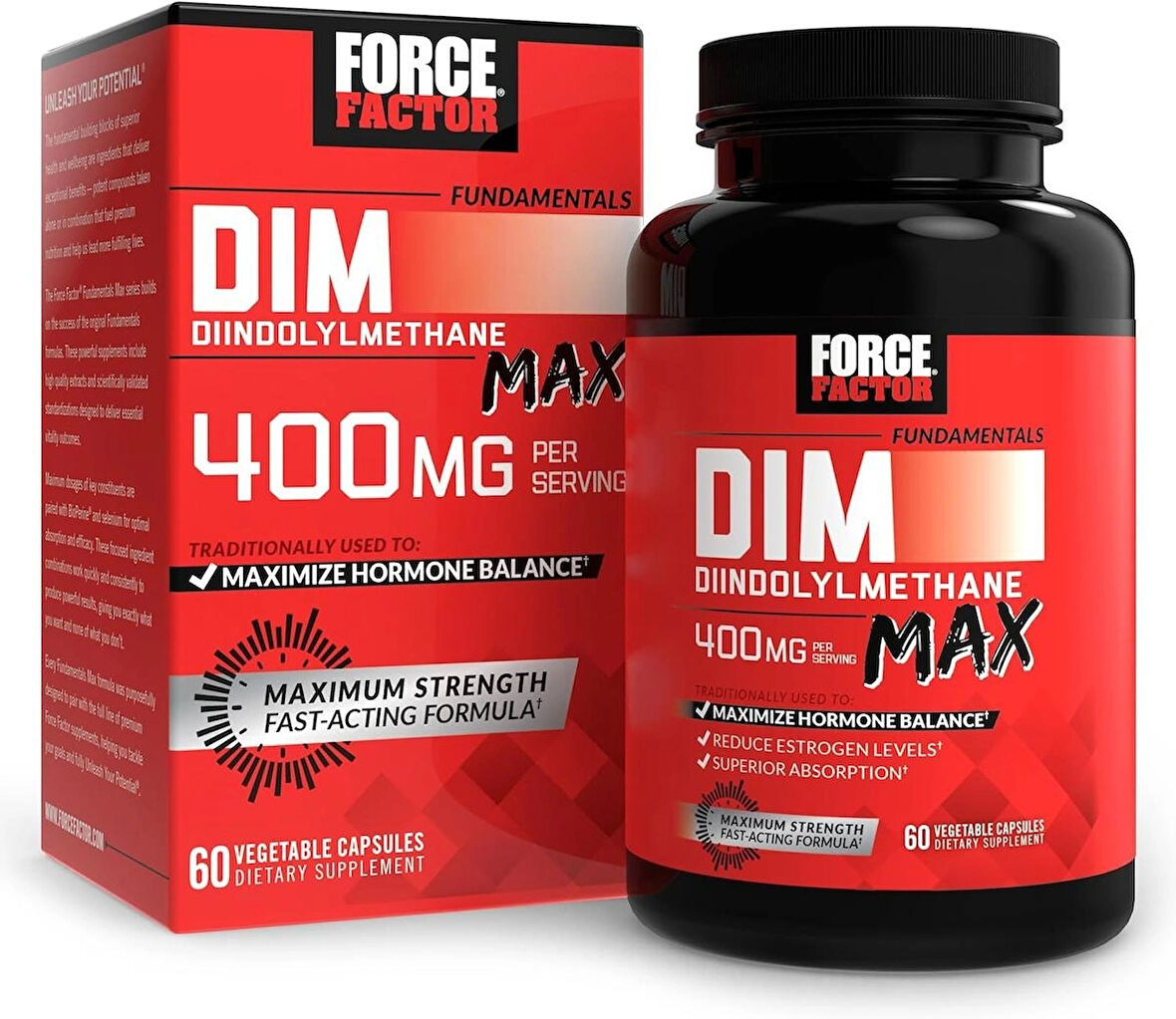 Force Factor Estrogen Balance for for Hormonal Acne, Metabolism, Menopause Dım Max, 400 mg, 60 Caps