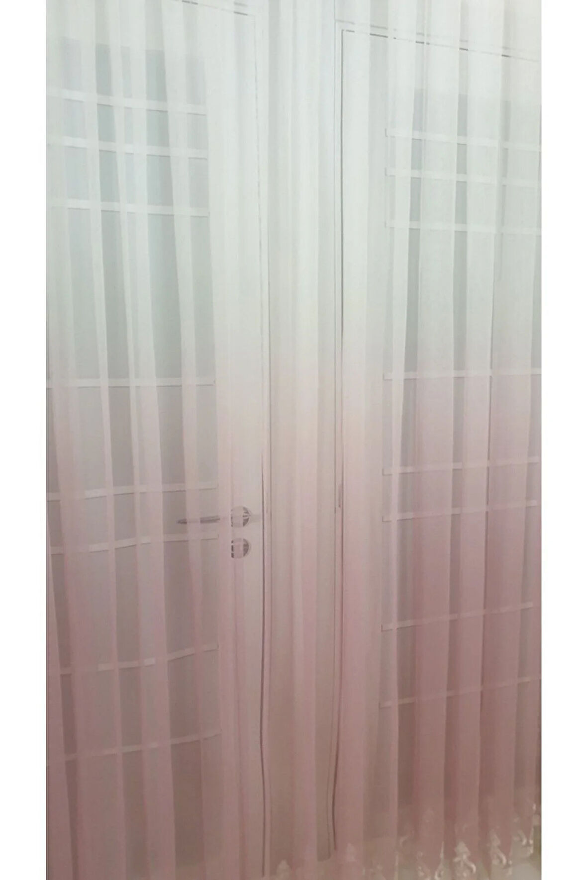 Pudra Pembe Bej Etek Nakış Renk Geçişli Desen Tarz Tasarım Tül 2 Kat Pileli