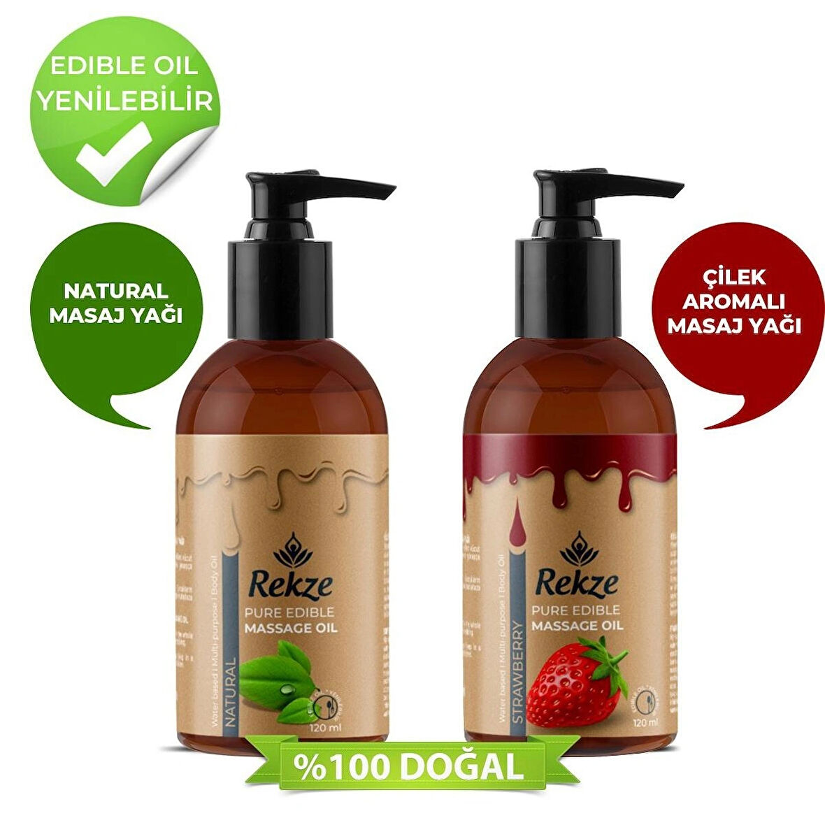 Rekze Vucut Masaj Yagı Çilek Ve Natural Aromalı Rahatlatıcı Masaj Yağı 120 Ml