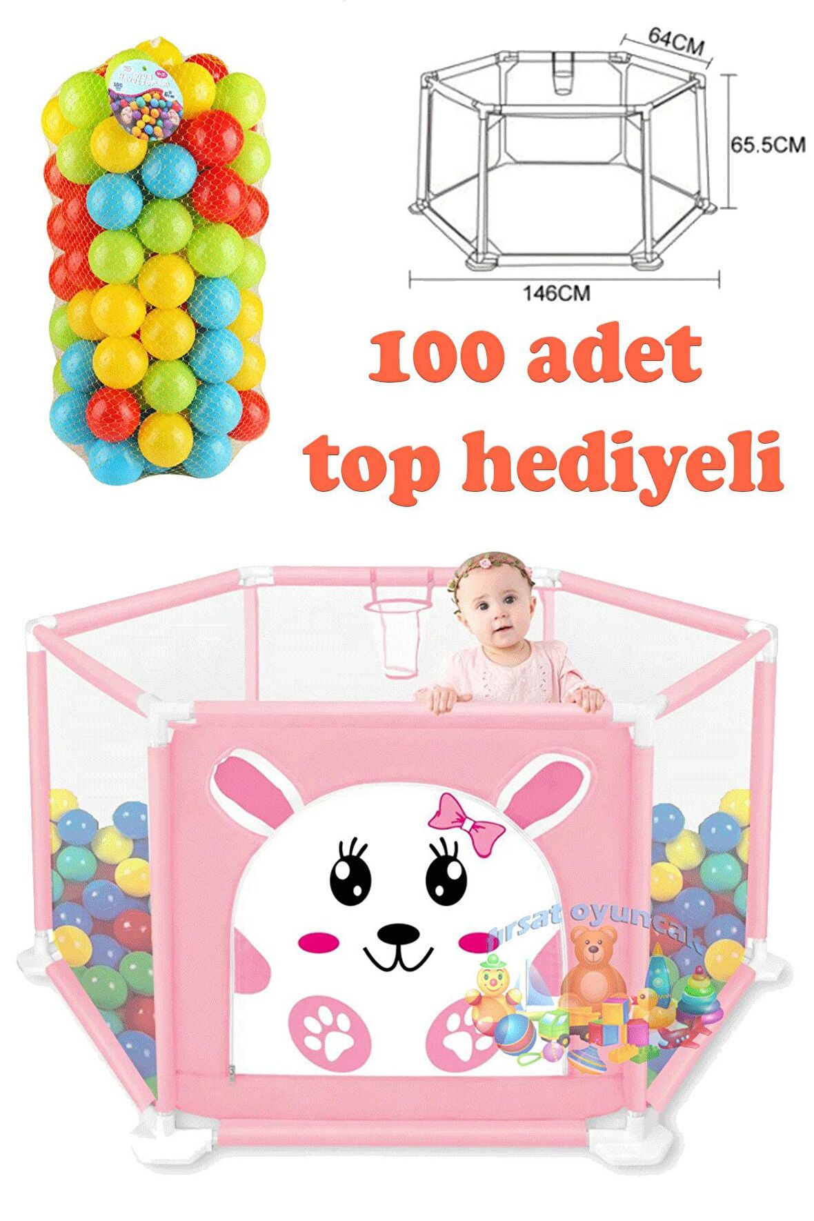 Bebek Oyun Havuzu Pembe 100 Adet Havuz Topu