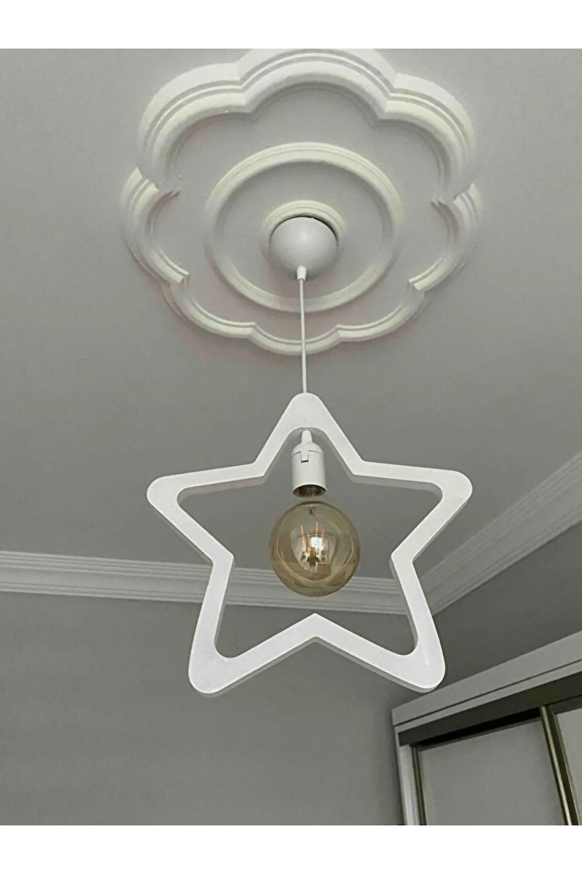 Ahşap Wooden Yıldız Sarkıt Avize Ahşap Lüks Rustik Modern Dekoratif Lamba Çocuk Odası Avize