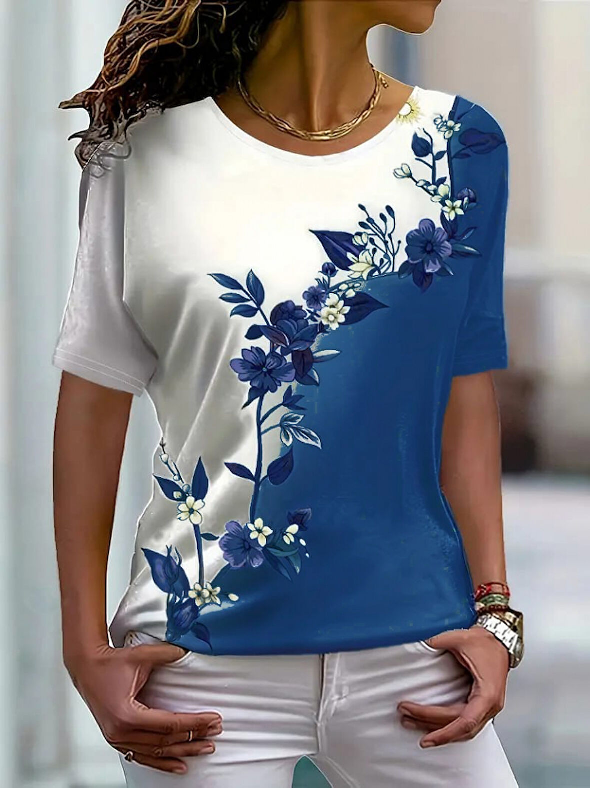 fh fashionhere Kadın Kısa Kollu çiçek Desenli Süprem Bluz