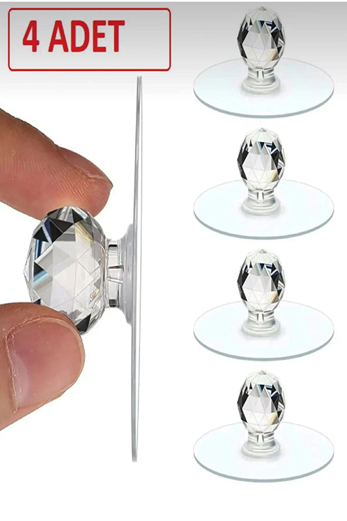 Çok Amaçlı 4 lÜ Kristal Topuz Kendinden Yapışkanlı Çekmece Kulpu Yapışkan Askı Tutucu Düzenleyici