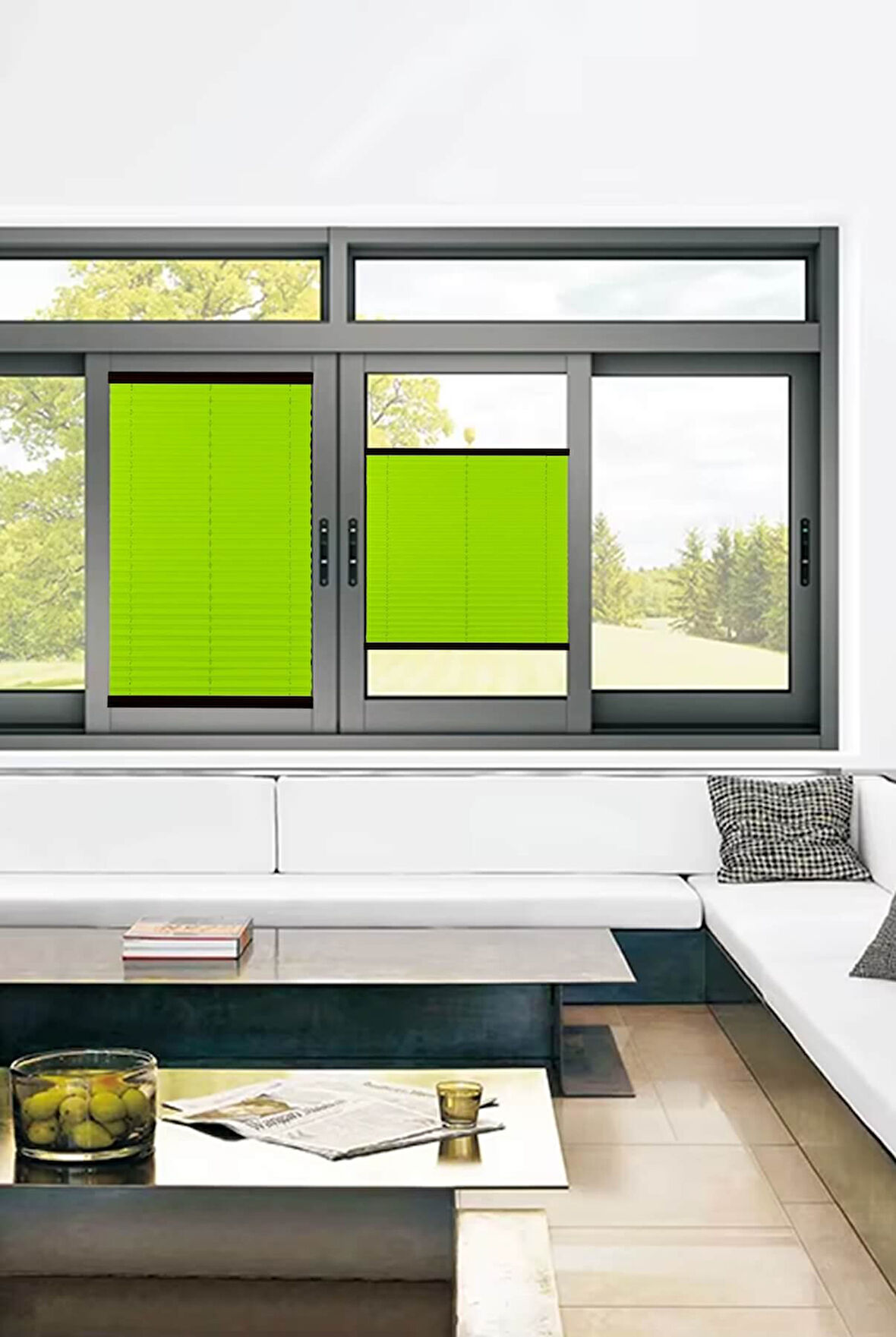 Toz Tutmaz Fıstık Yeşili Plise Perde Antibakteriyel - Cam Balkon & PVC Pencere Plise Perde Modelleri