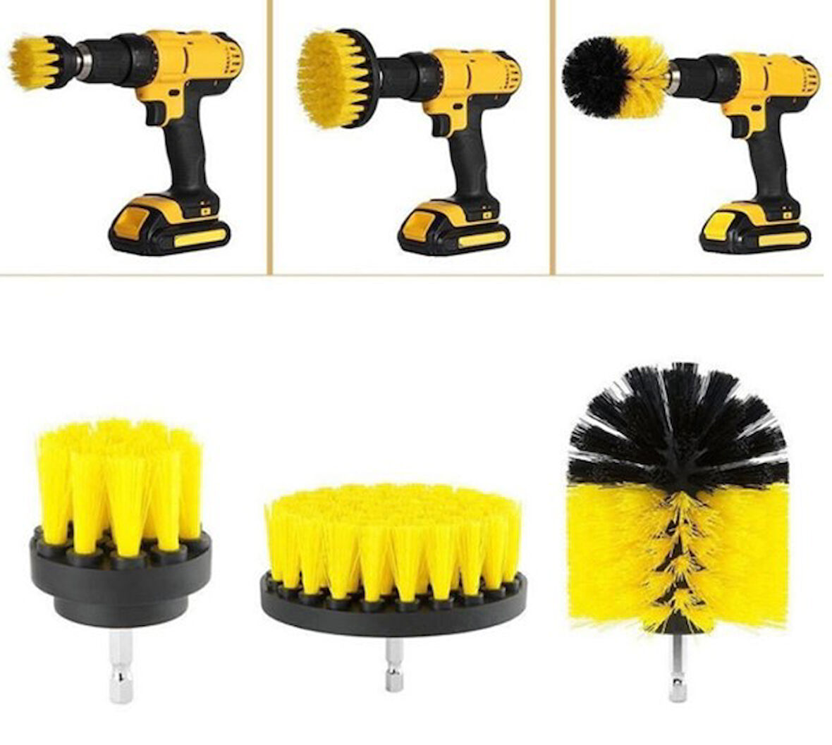 Matkap Ucuna Takılan 3'Lü Fırça Temizlik Seti