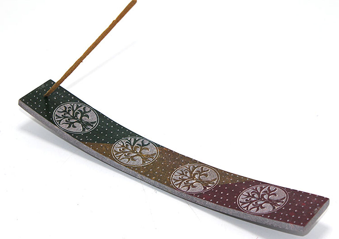 Obsidian Taşı Hayat Ağacı Tasarımlı Kayık Tütsülük