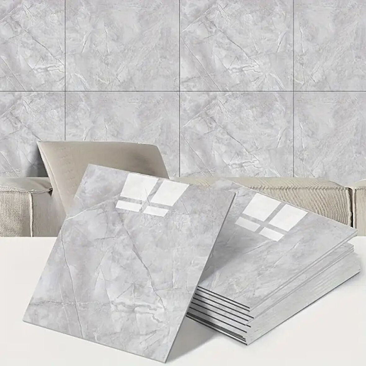 Gri Mermer Desen Duvar Sticker (30X30)