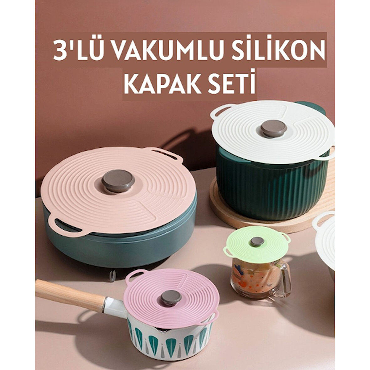 3'Lü Vakumlu Silikon Kapak Seti