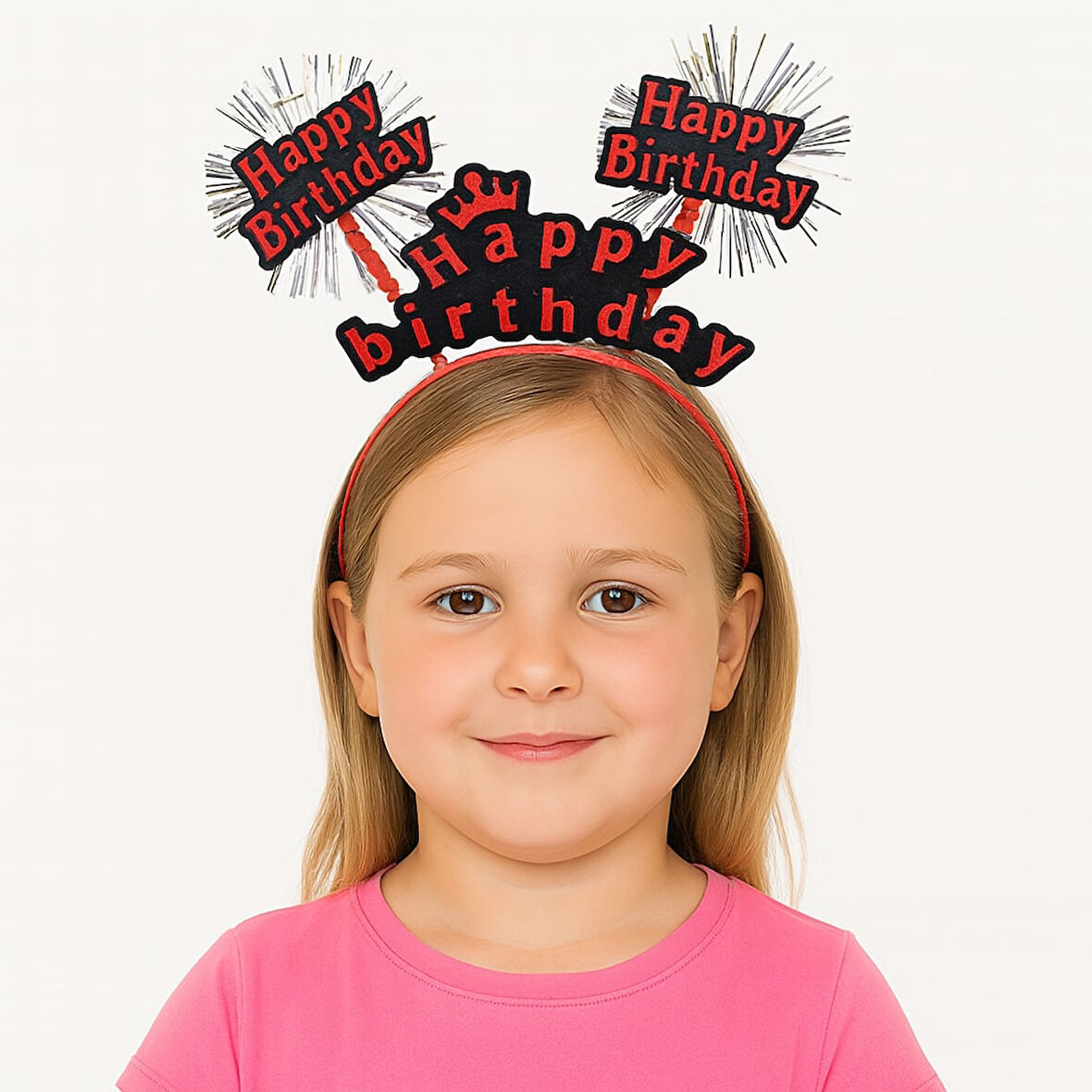 Kırmızı Renk Işıltılı Yazılı Doğum Günü Parti Tacı