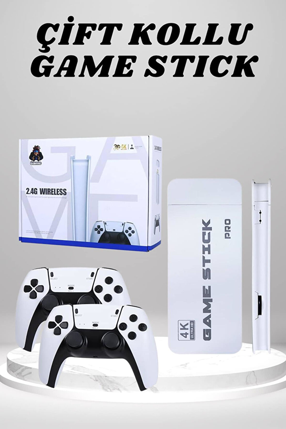 4K Hd Görüntü Kaliteli Game Stick 20000 Oyunlu Çift Kollu Beyaz Game Stick