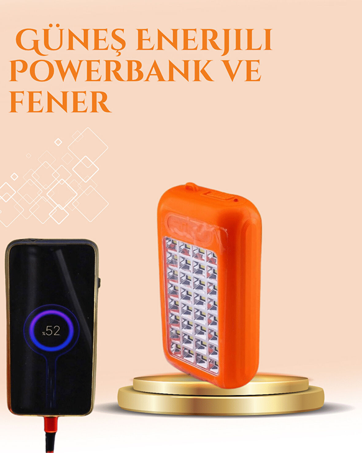 Gold Silver Güneş Enerjili Işıldak – 10000 Mah, Taşınabilir, Suya Dayanıklı, 32 Led