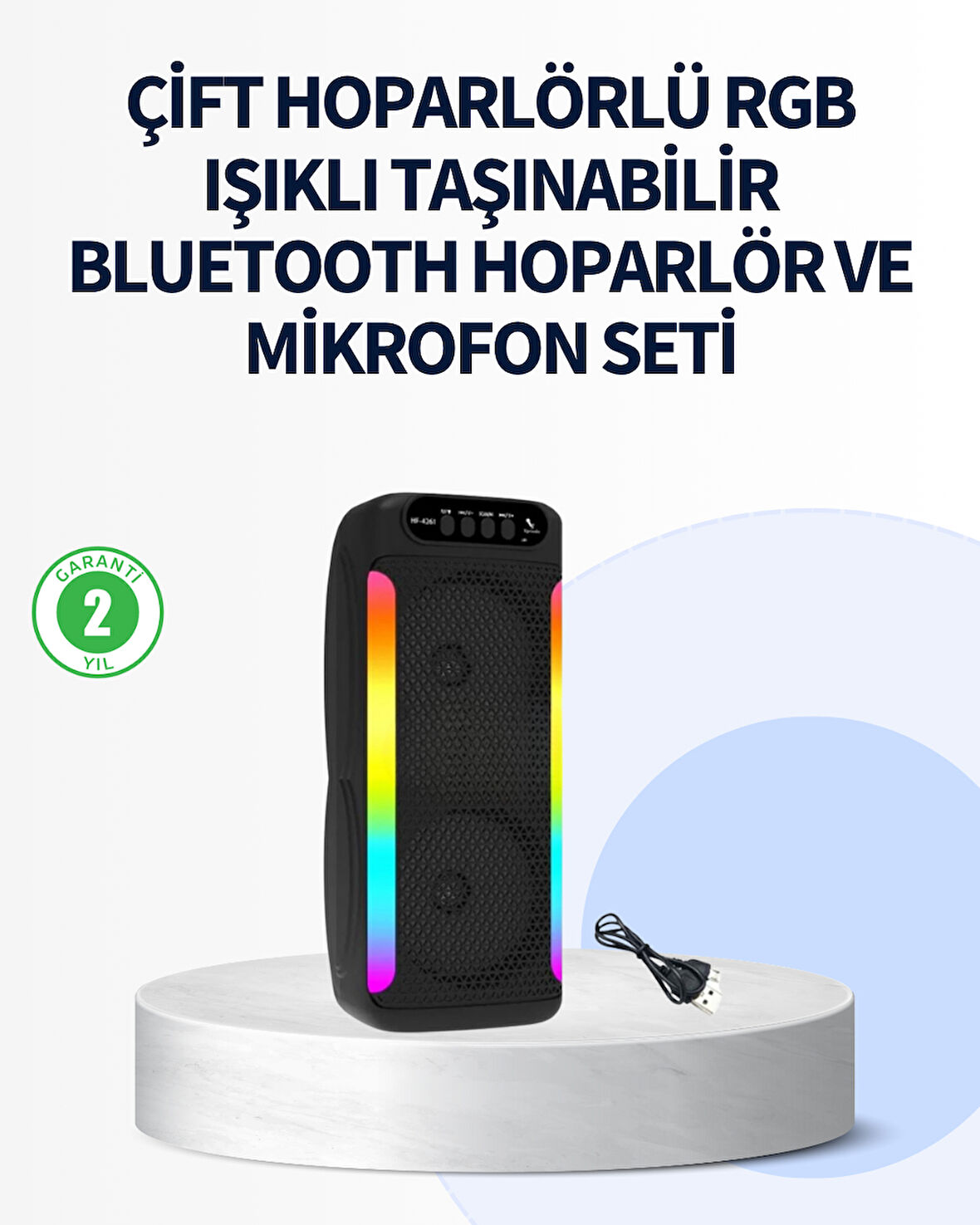 Rgb Işıklı Çift Hoparlörlü Taşınabilir Bluetooth Speaker Ve Mikrofon