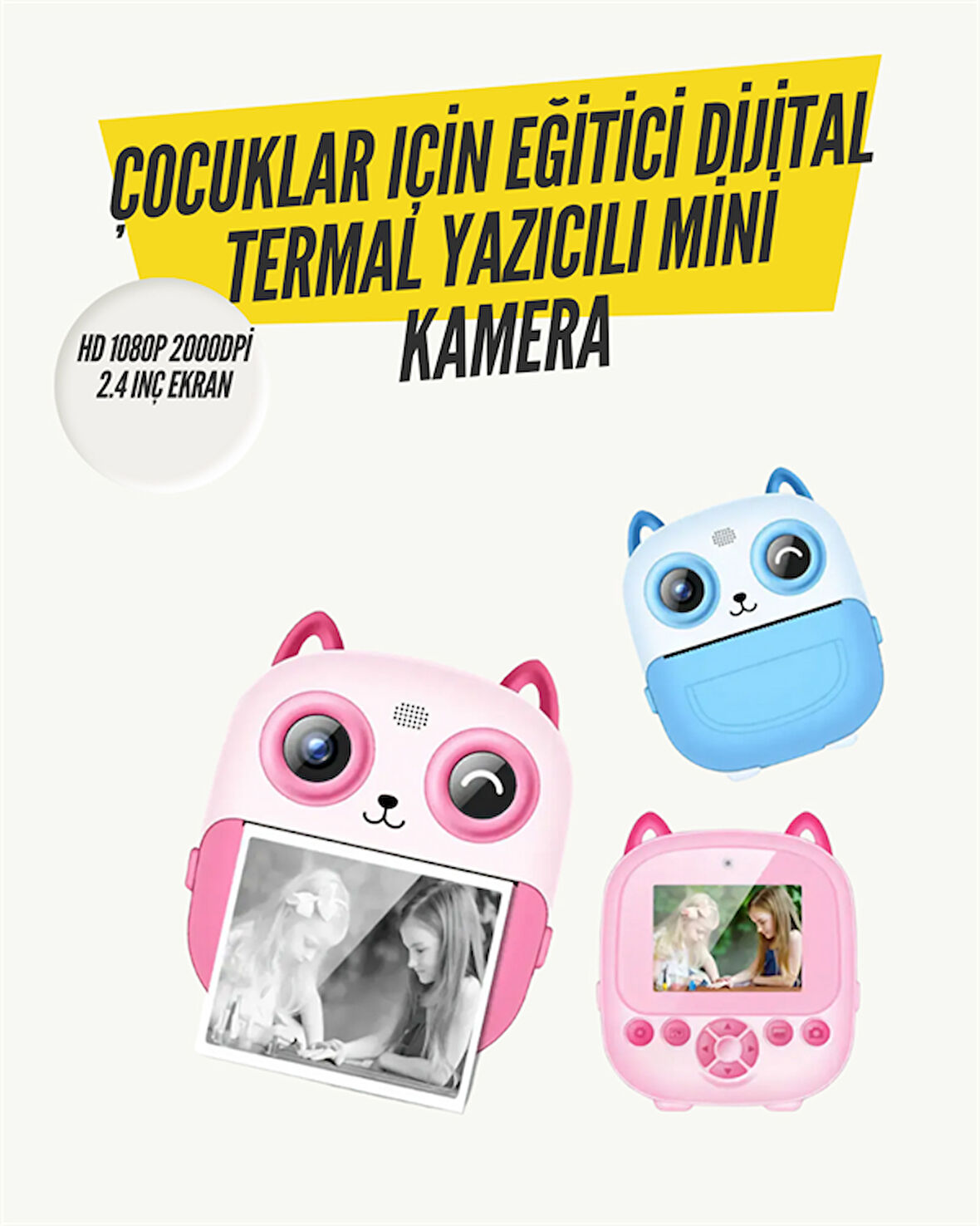 2.4” Ekranlı Mini Kamera – 1080P Kayıt + Mürekkepsiz Yazdırma